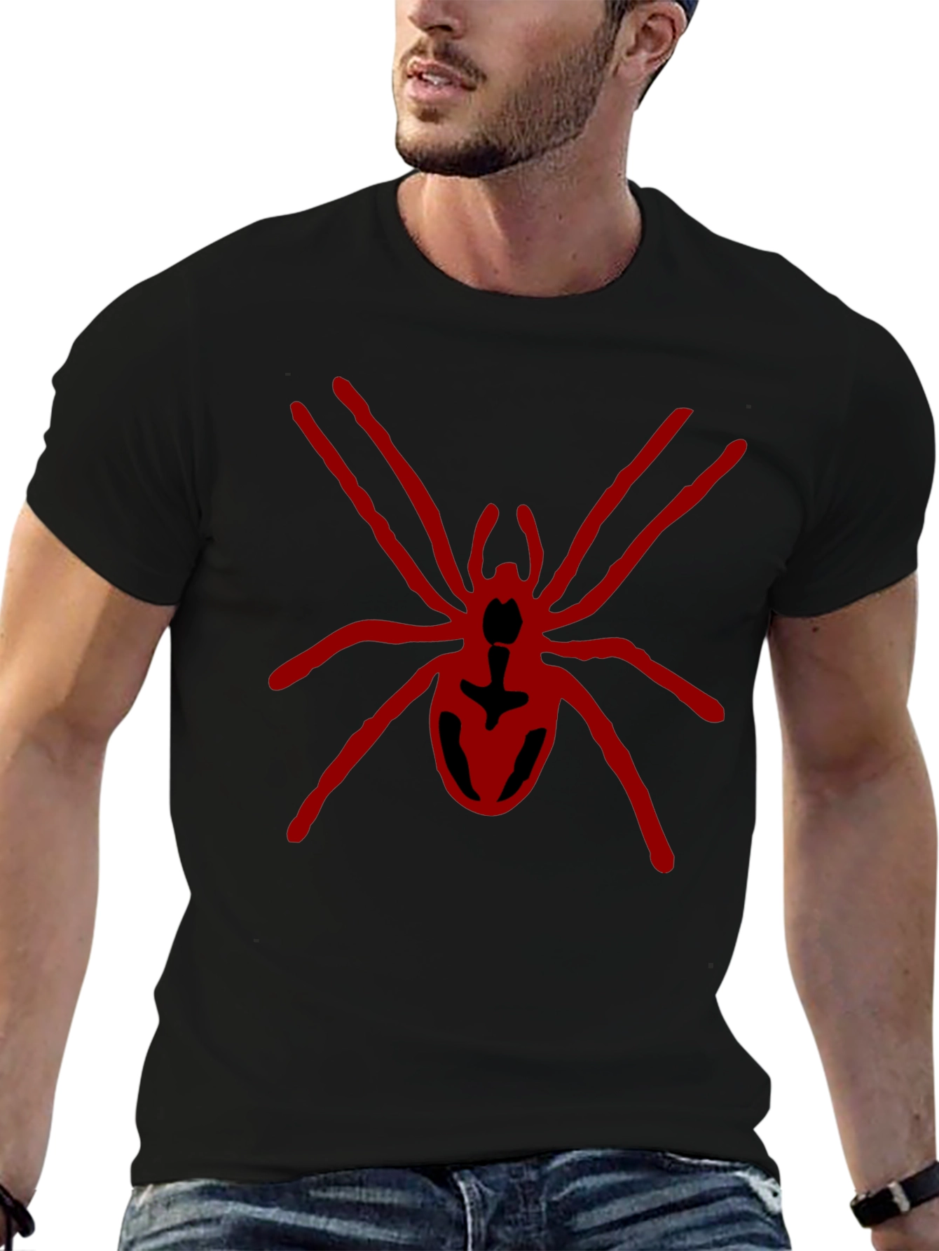 Black T-Shirt with Red Spider Design