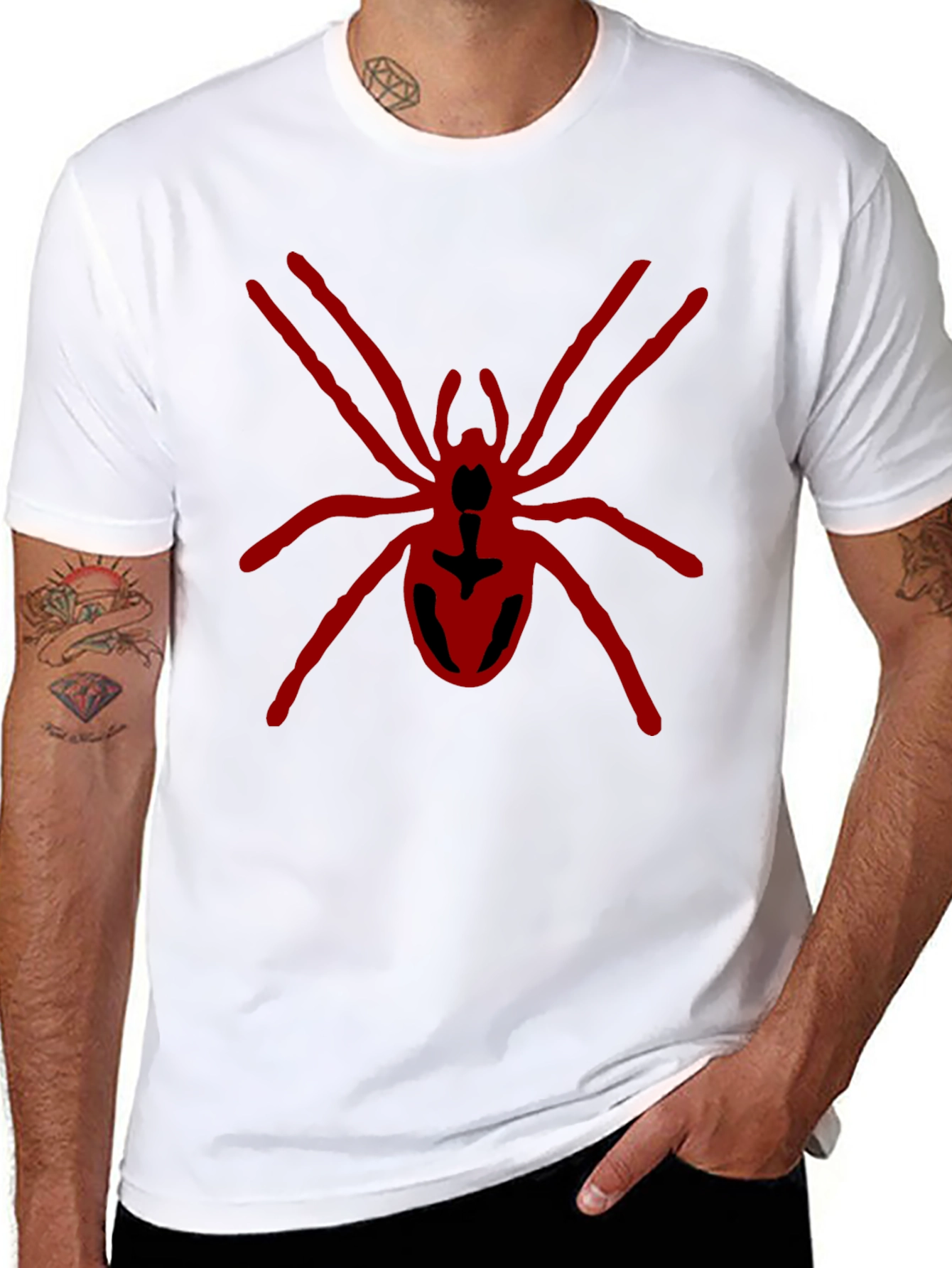 Black T-Shirt with Red Spider Design