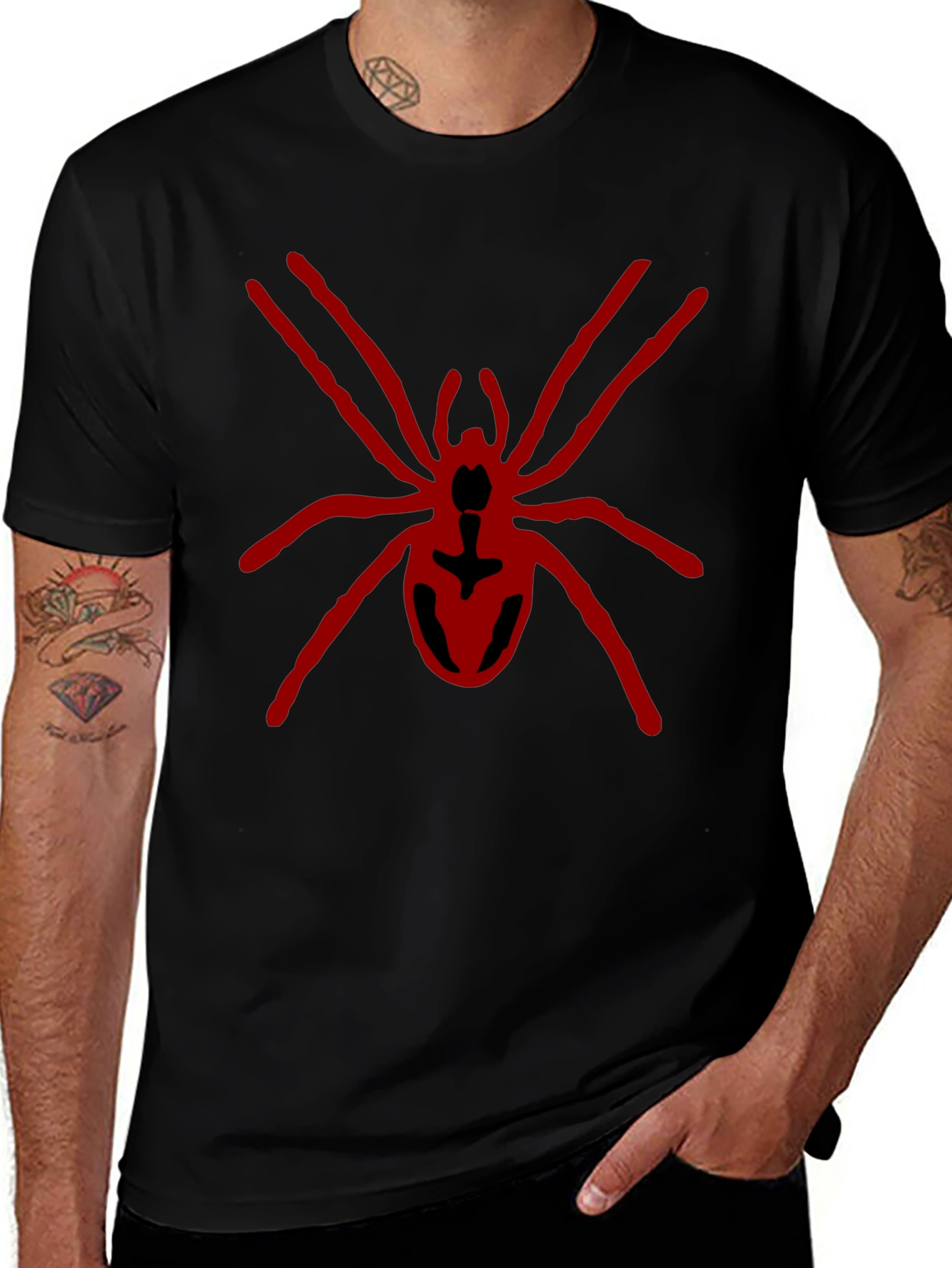 Black T-Shirt with Red Spider Design