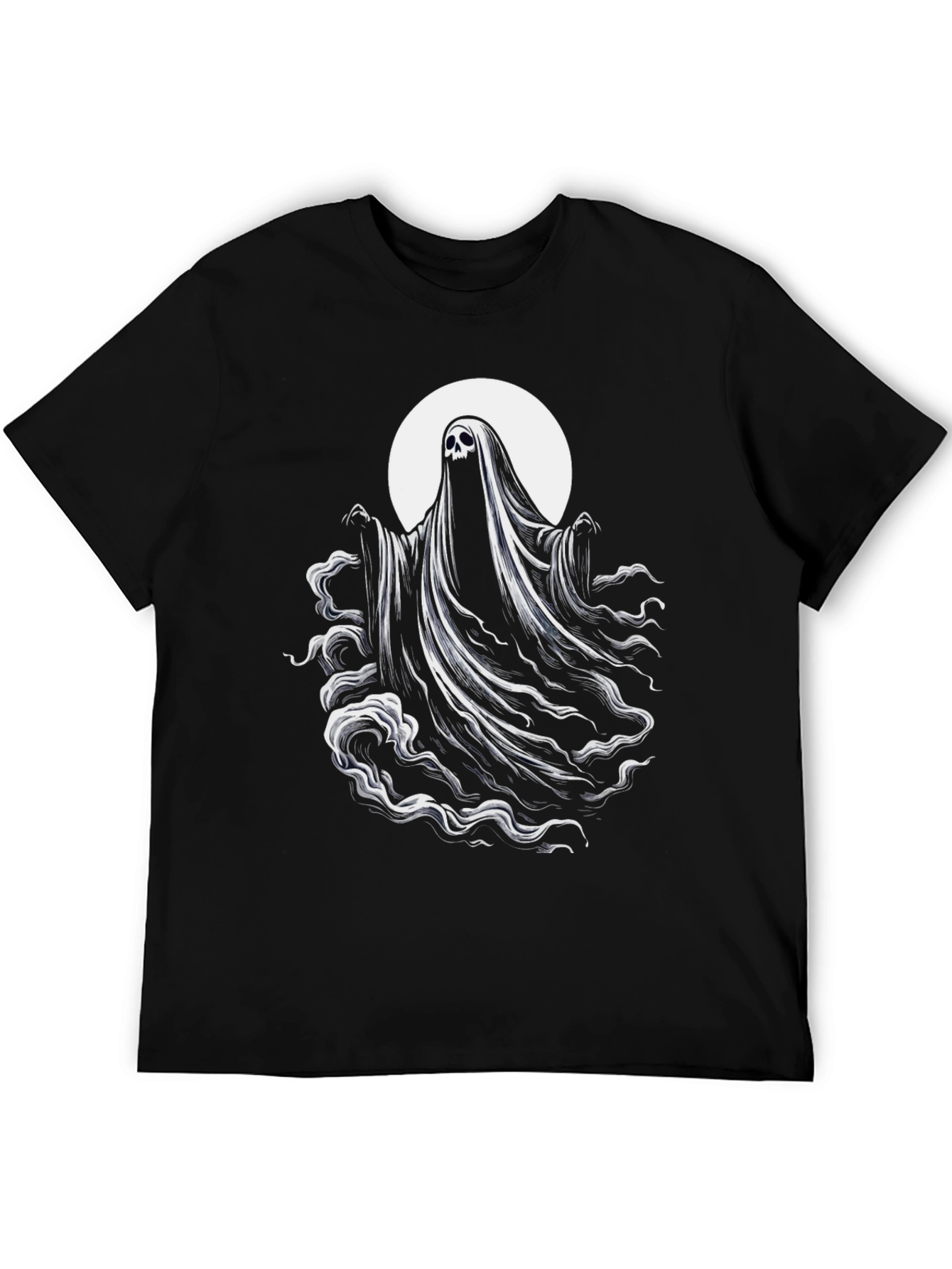 Spooky Ghost Graphic Tee - Black Cotton Blend Shirt