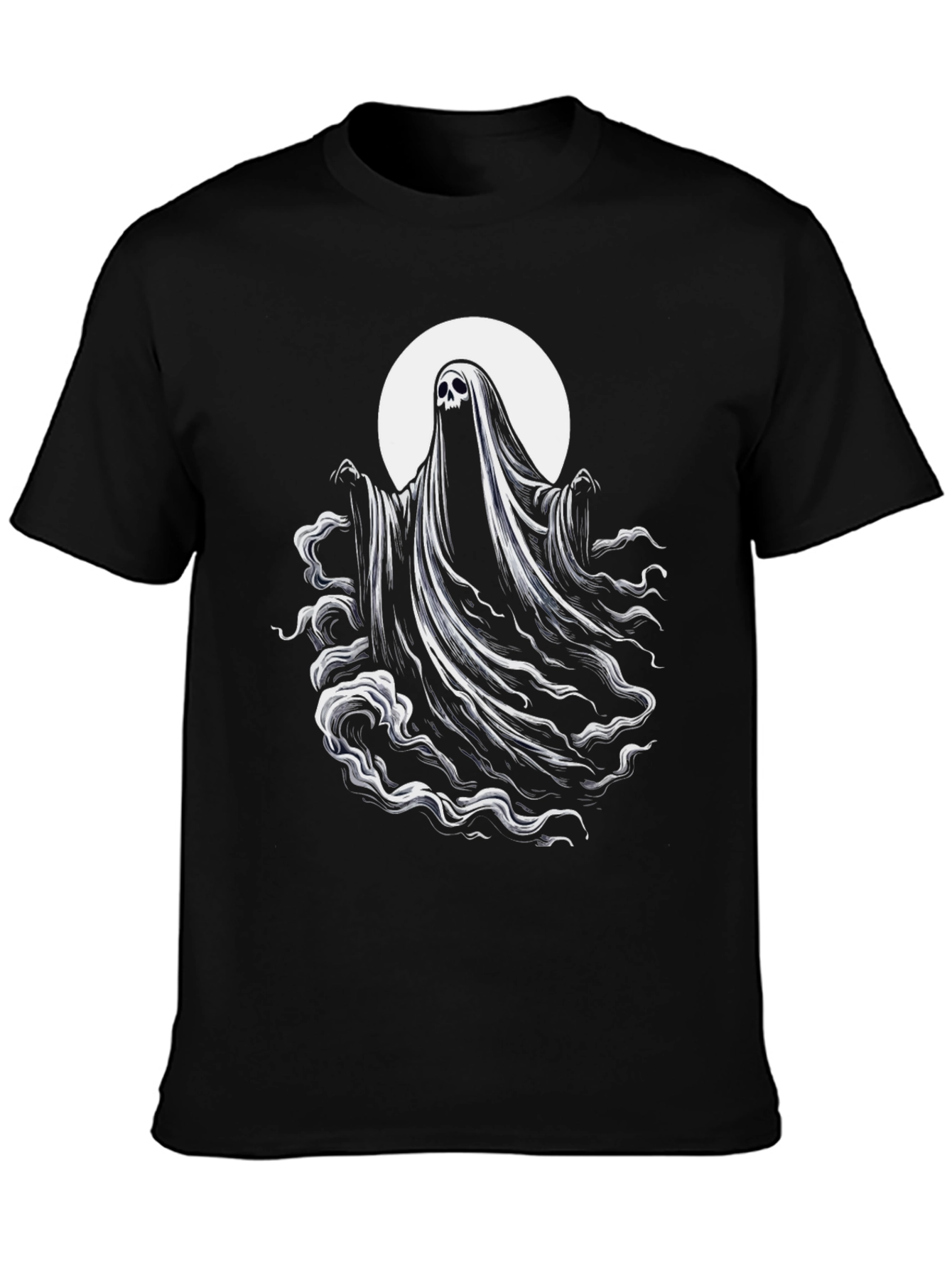 Spooky Ghost Graphic Tee - Black Cotton Blend Shirt