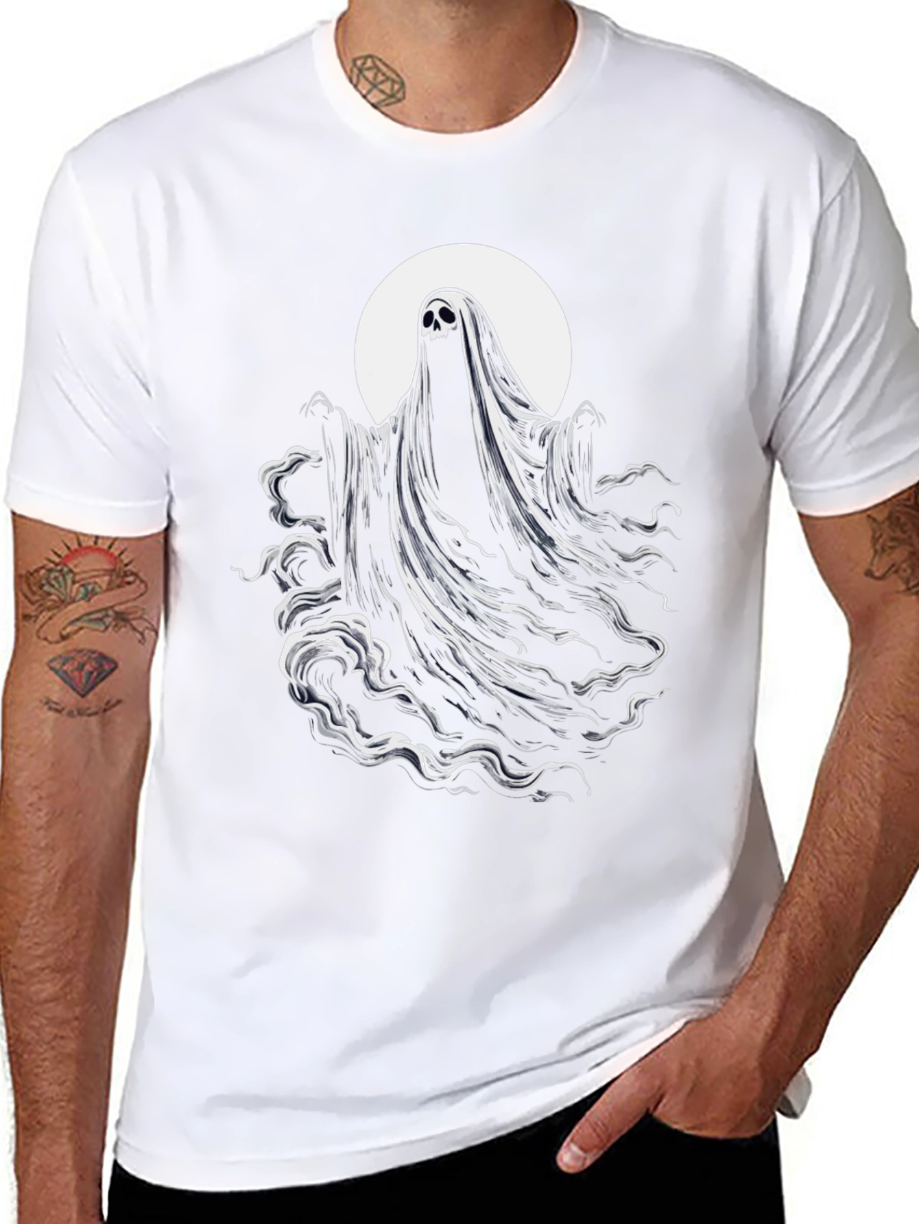 Spooky Ghost Graphic Tee - Black Cotton Blend Shirt