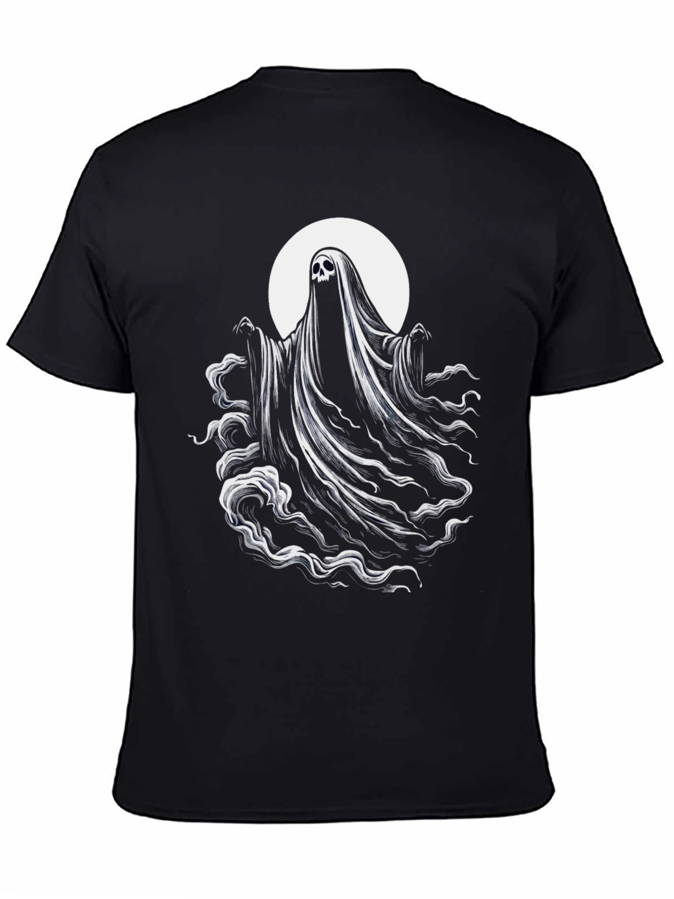 Spooky Ghost Graphic Tee - Black Cotton Blend Shirt