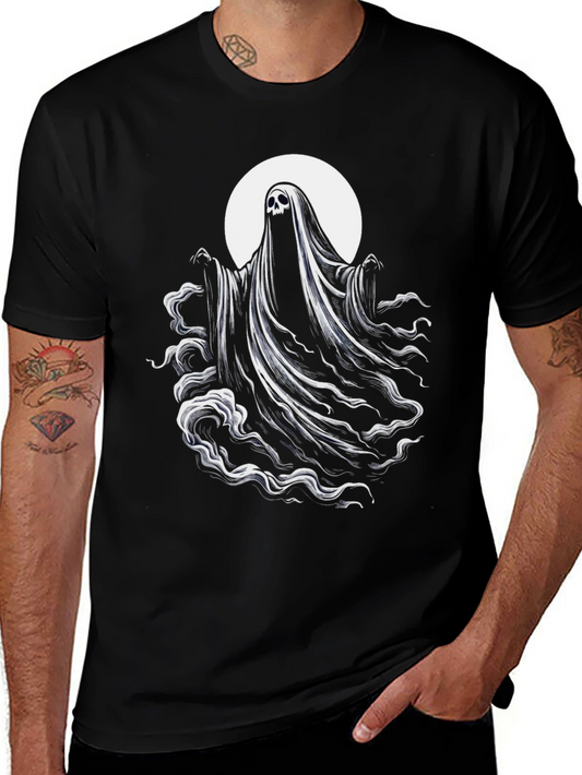 Spooky Ghost Graphic Tee - Black Cotton Blend Shirt