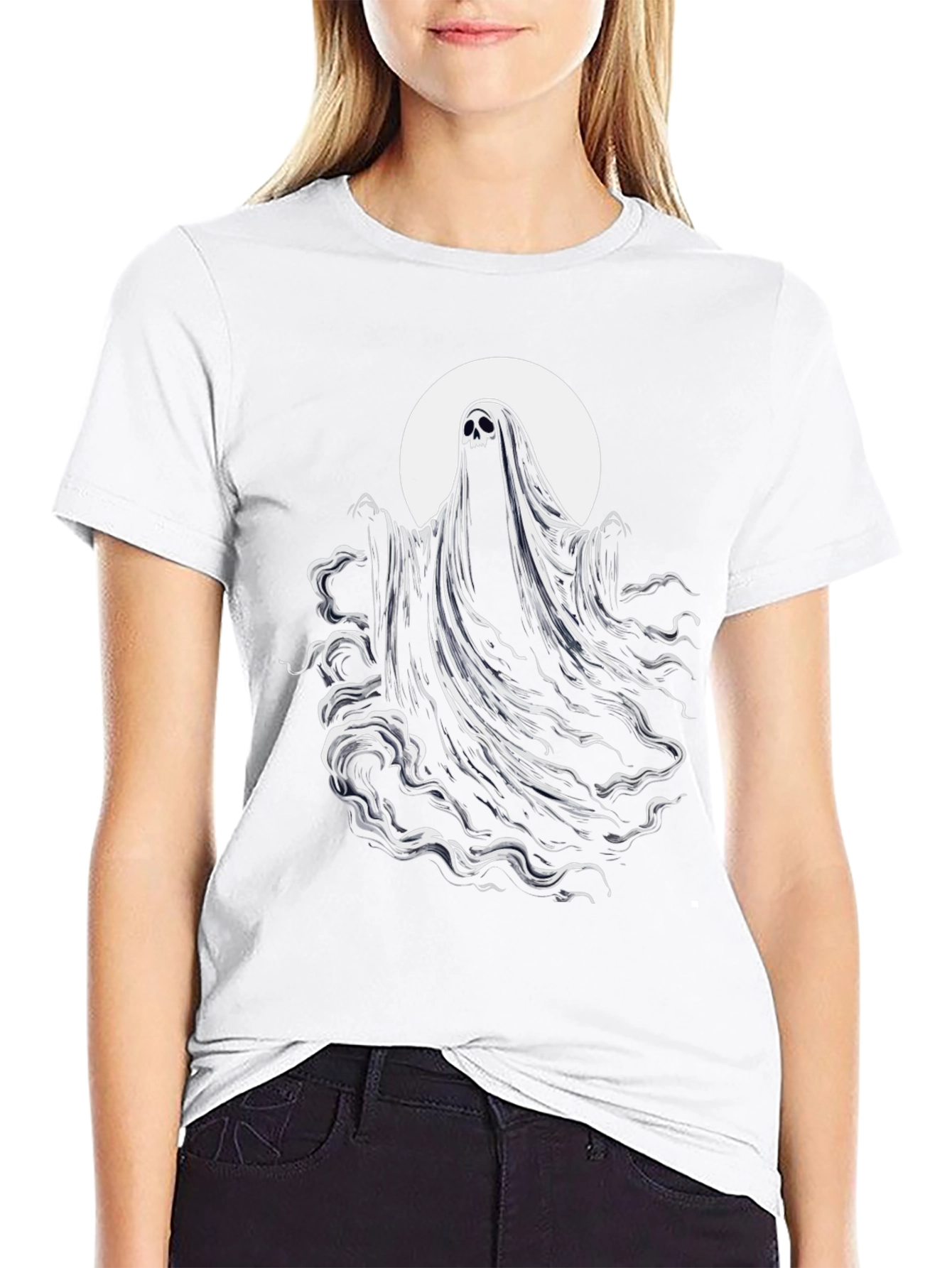 Spooky Ghost Graphic Tee - Black Cotton Blend Shirt