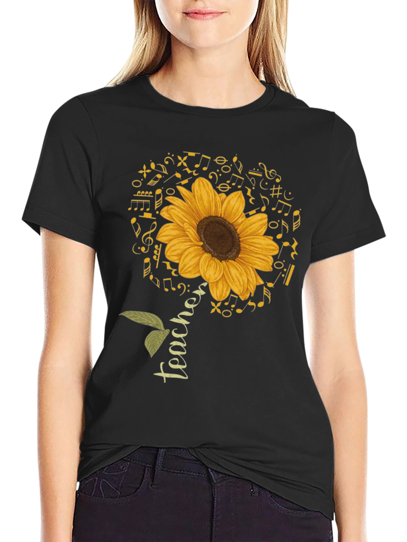Teacher Sunflower Music Note T-Shirt