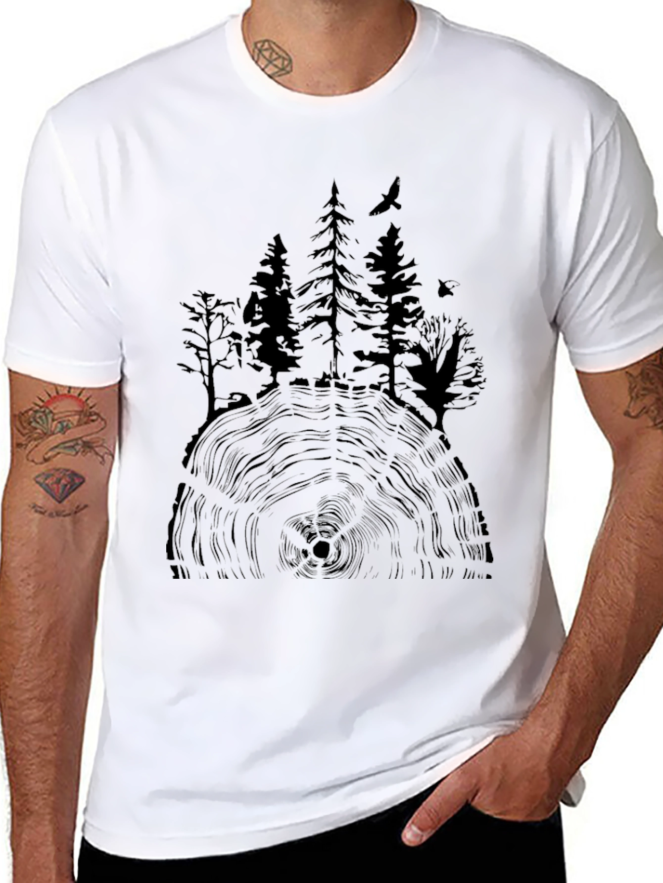 Natures Rings Tee: Tree Silhouette on Black Cotton