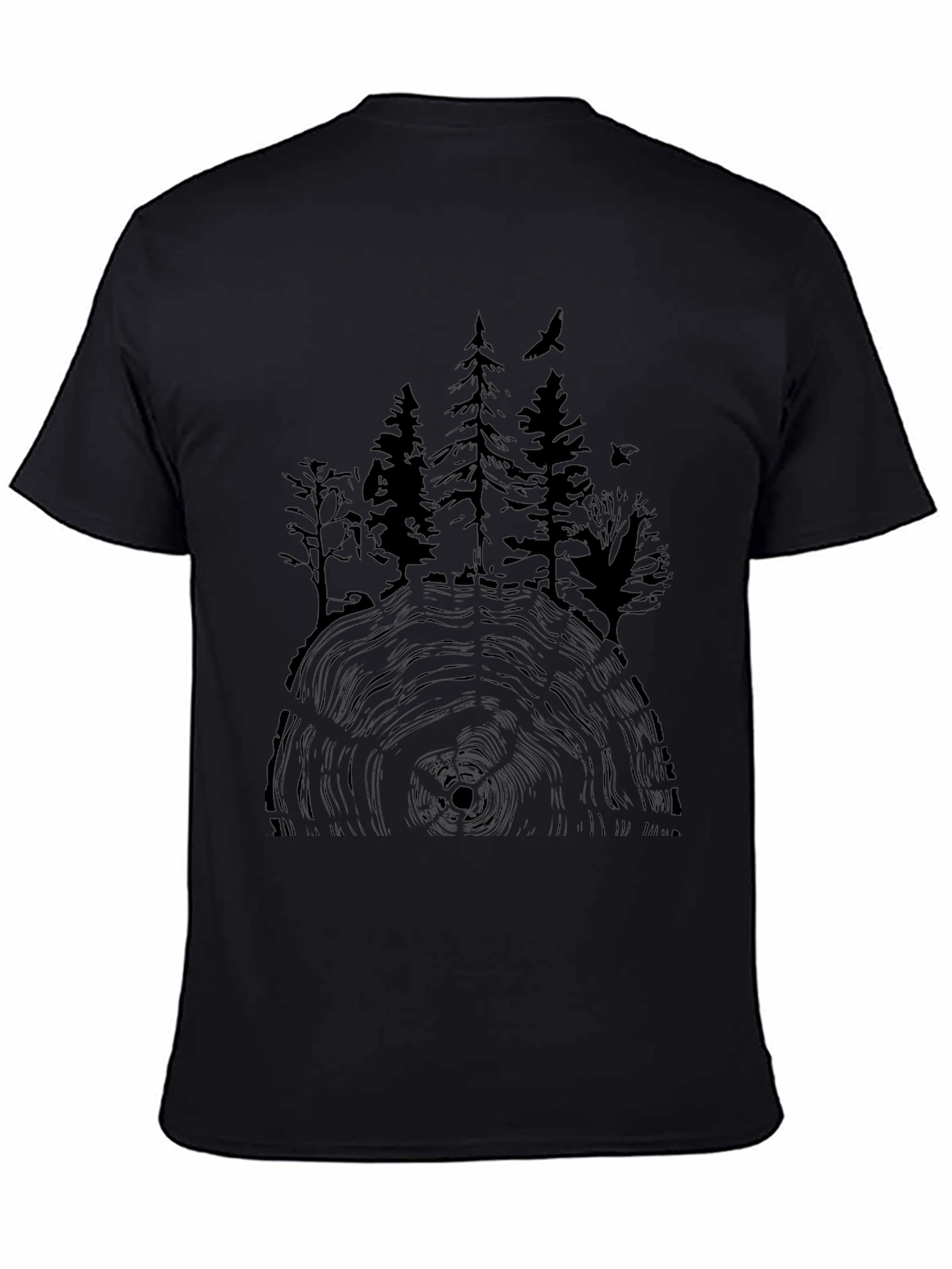 Natures Rings Tee: Tree Silhouette on Black Cotton