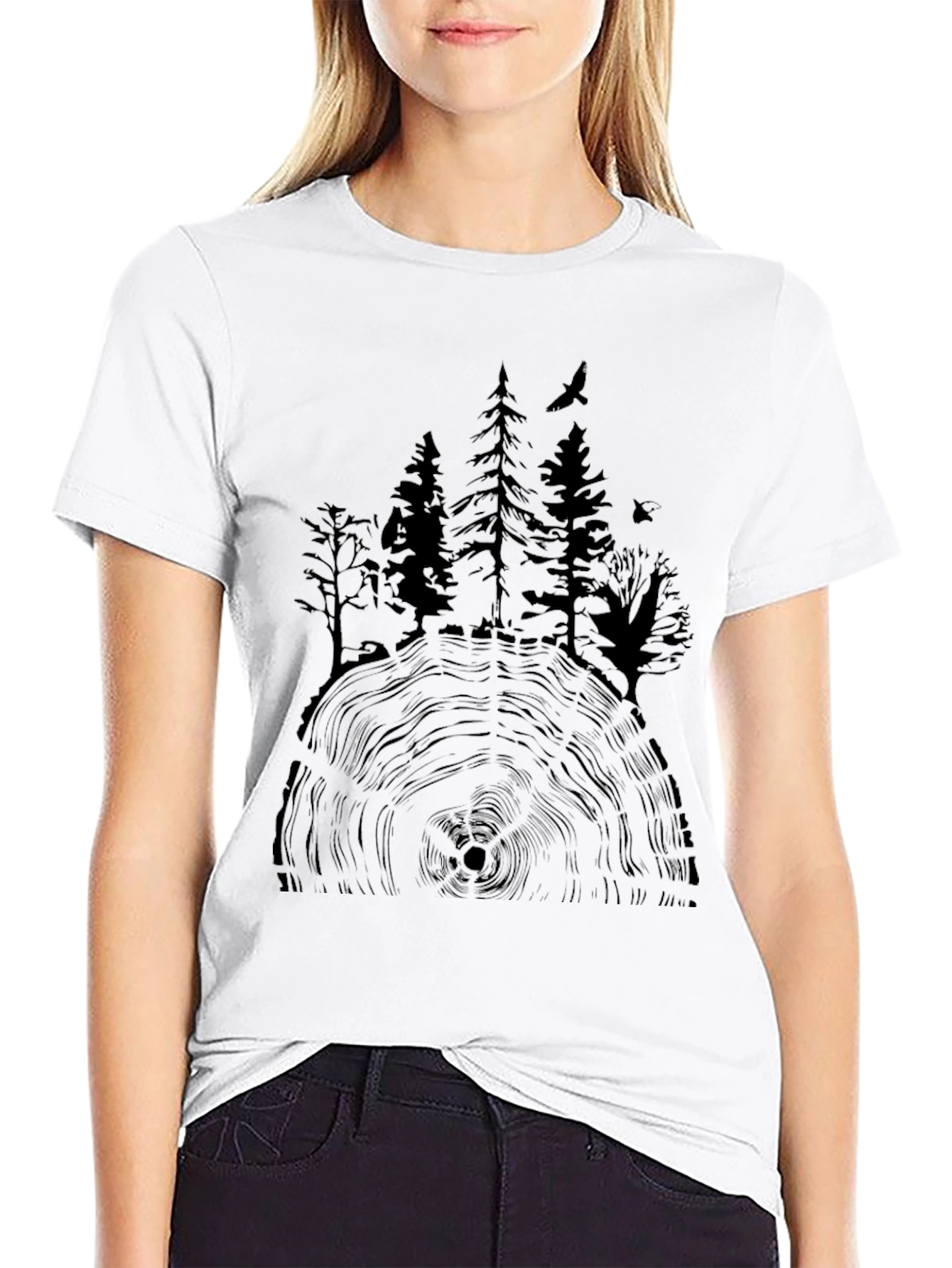 Natures Rings Tee: Tree Silhouette on Black Cotton