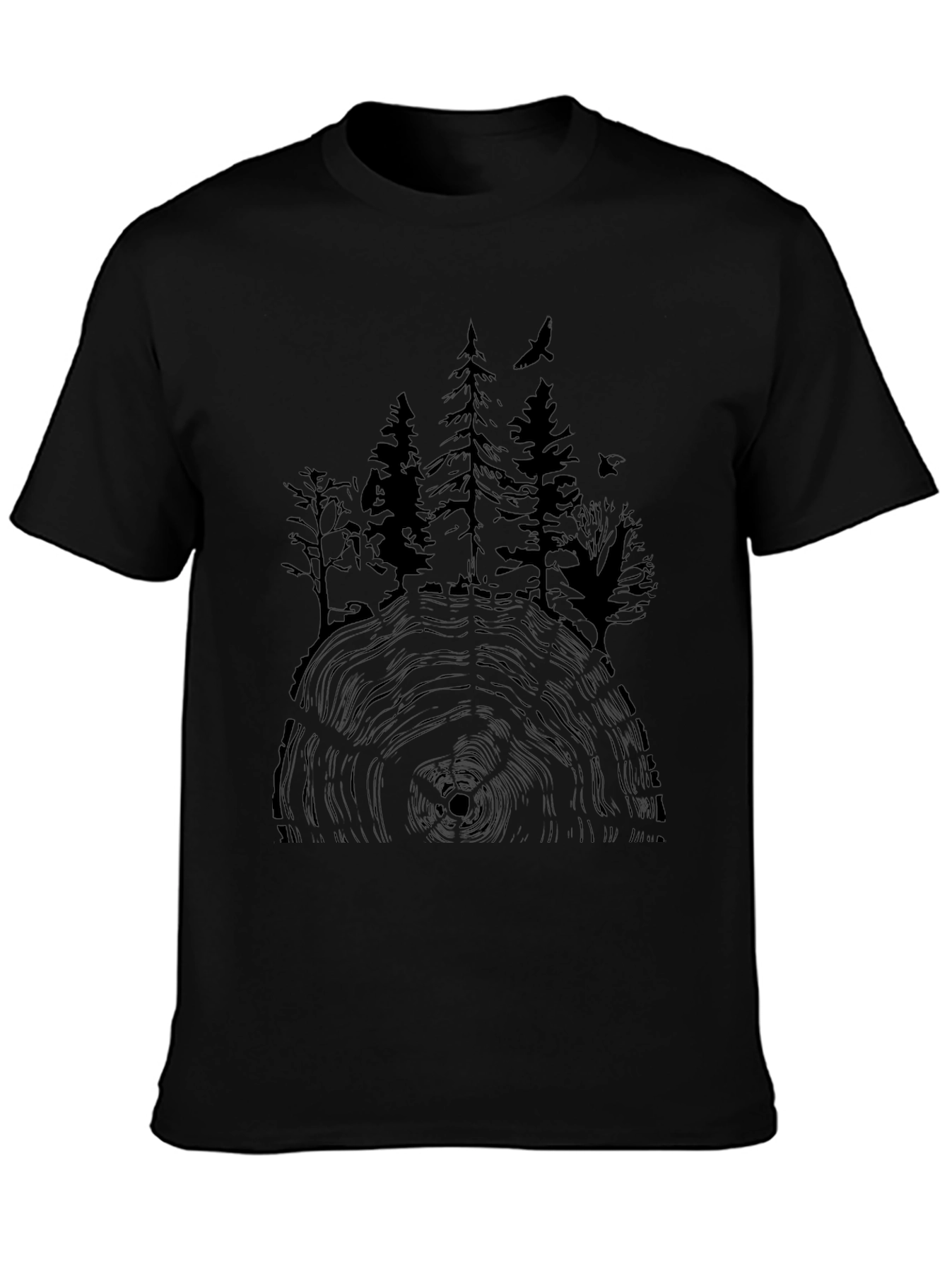 Natures Rings Tee: Tree Silhouette on Black Cotton