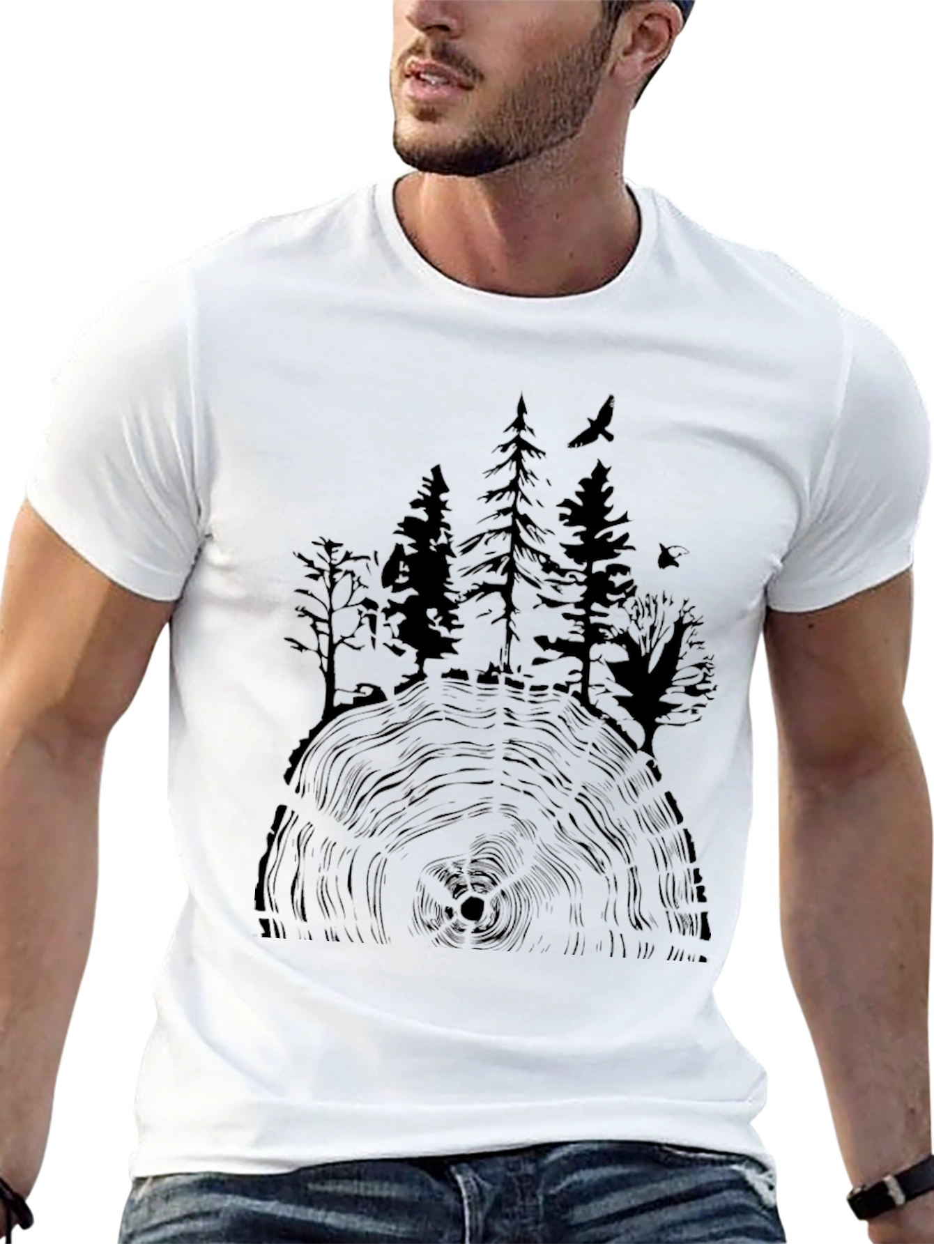 Natures Rings Tee: Tree Silhouette on Black Cotton