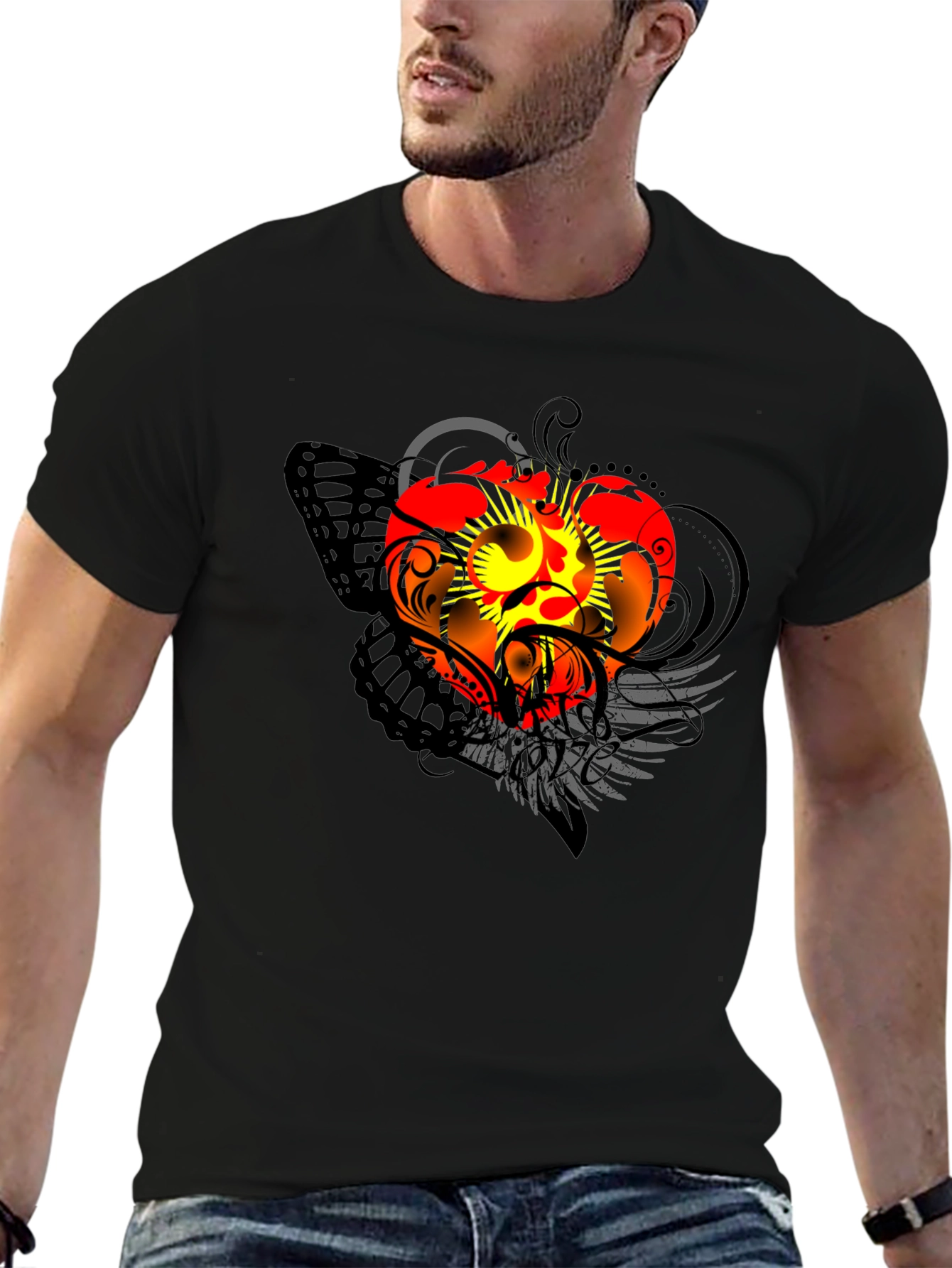 Winged Heart Graphic Black T-Shirt