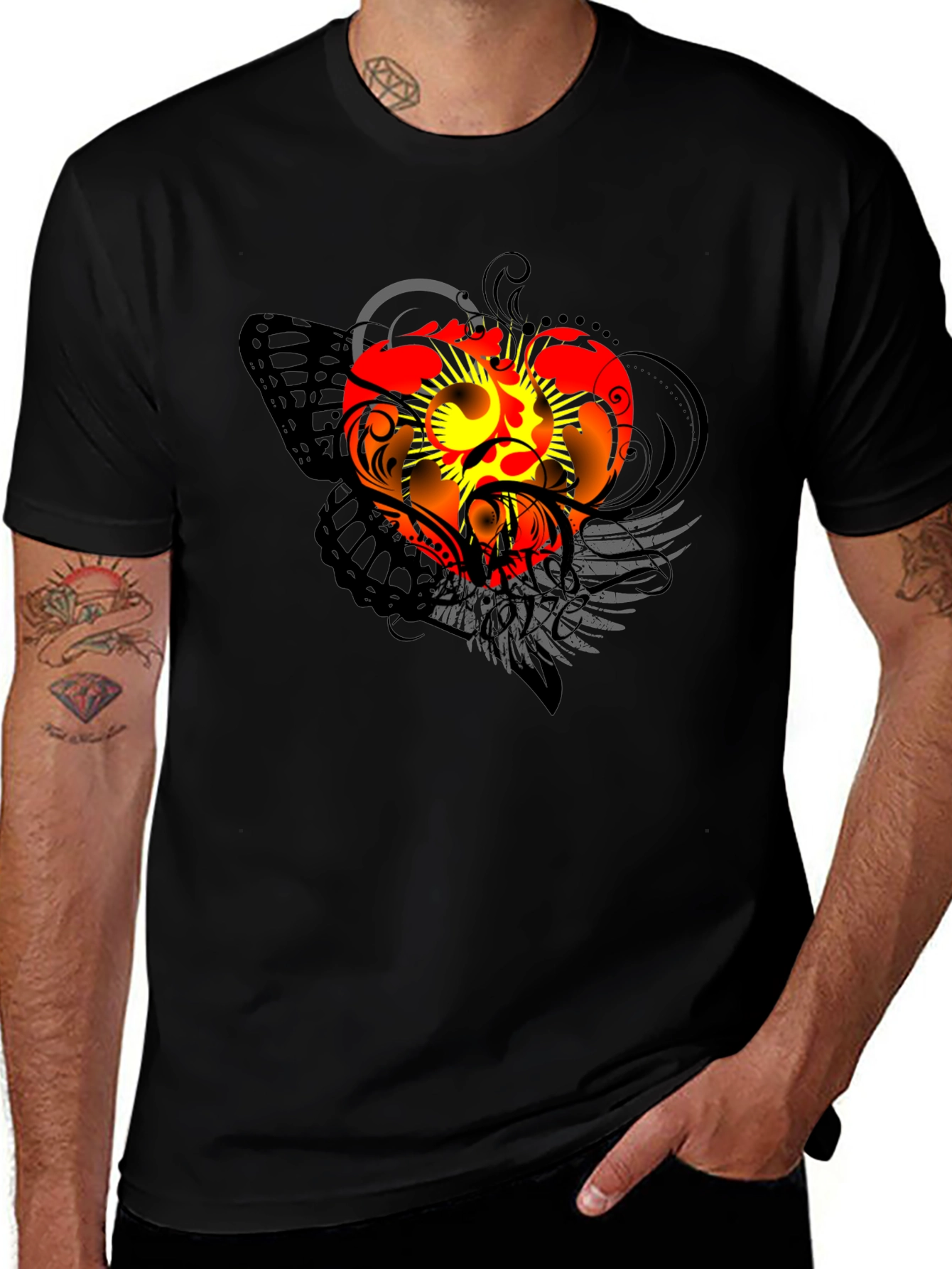 Winged Heart Graphic Black T-Shirt
