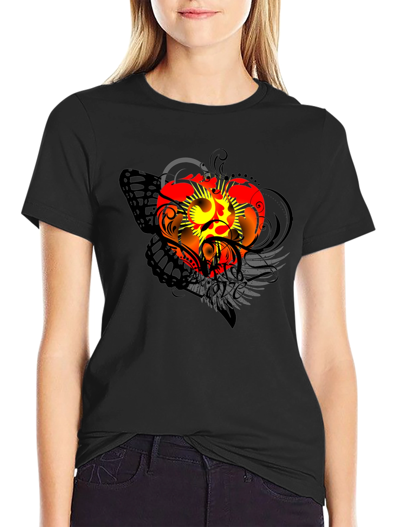 Winged Heart Graphic Black T-Shirt