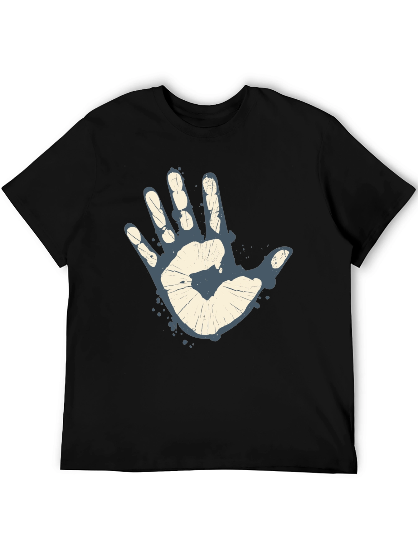 Retro Handprint Graphic Mens Black T-Shirt