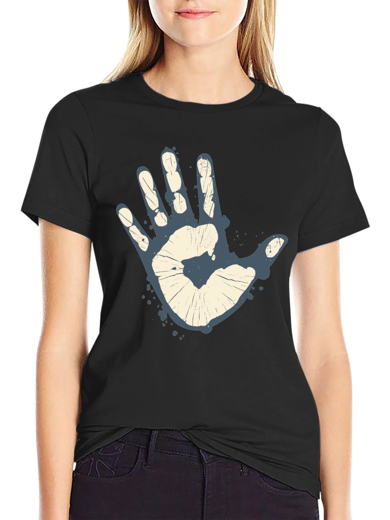 Retro Handprint Graphic Mens Black T-Shirt