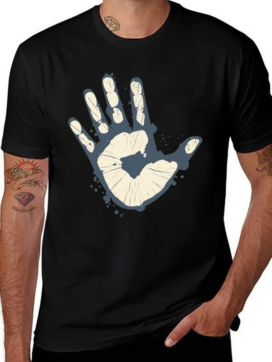 Retro Handprint Graphic Mens Black T-Shirt