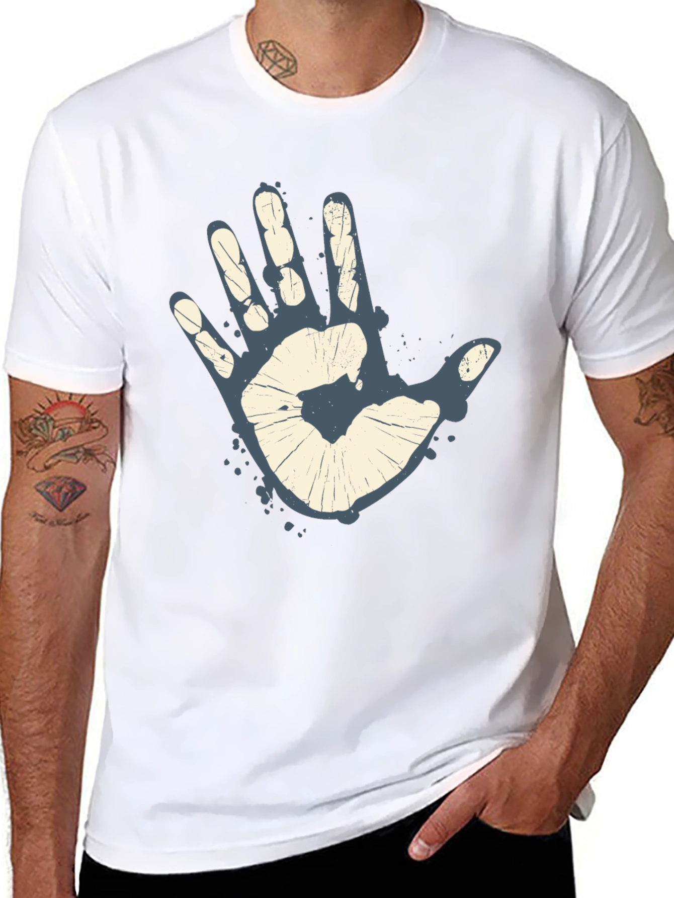 Retro Handprint Graphic Mens Black T-Shirt