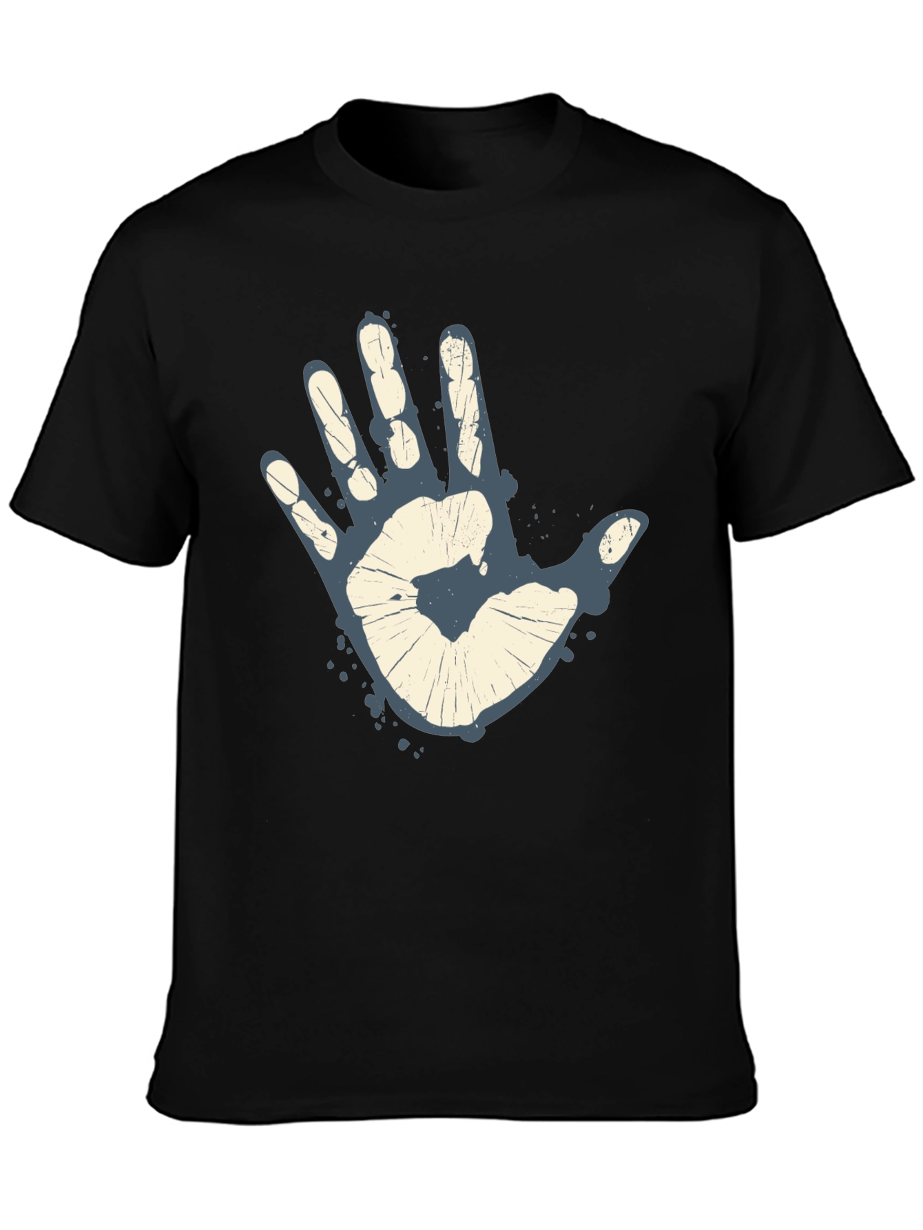 Retro Handprint Graphic Mens Black T-Shirt