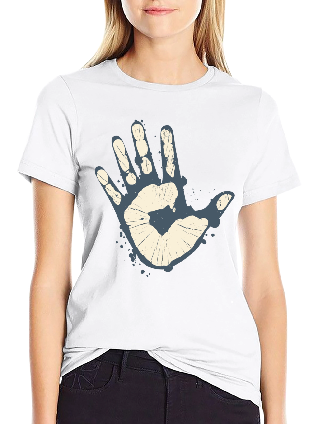 Retro Handprint Graphic Mens Black T-Shirt