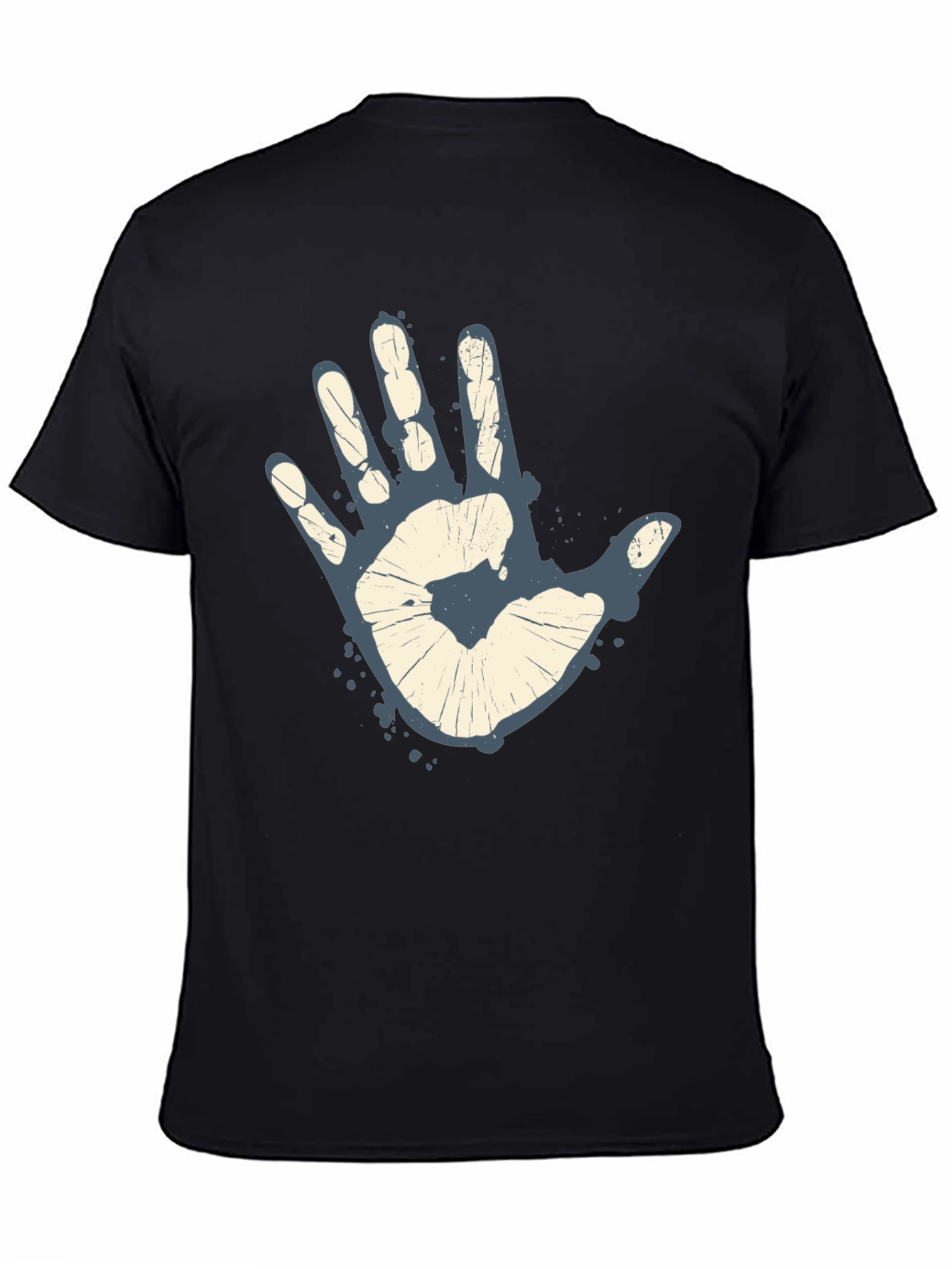 Retro Handprint Graphic Mens Black T-Shirt