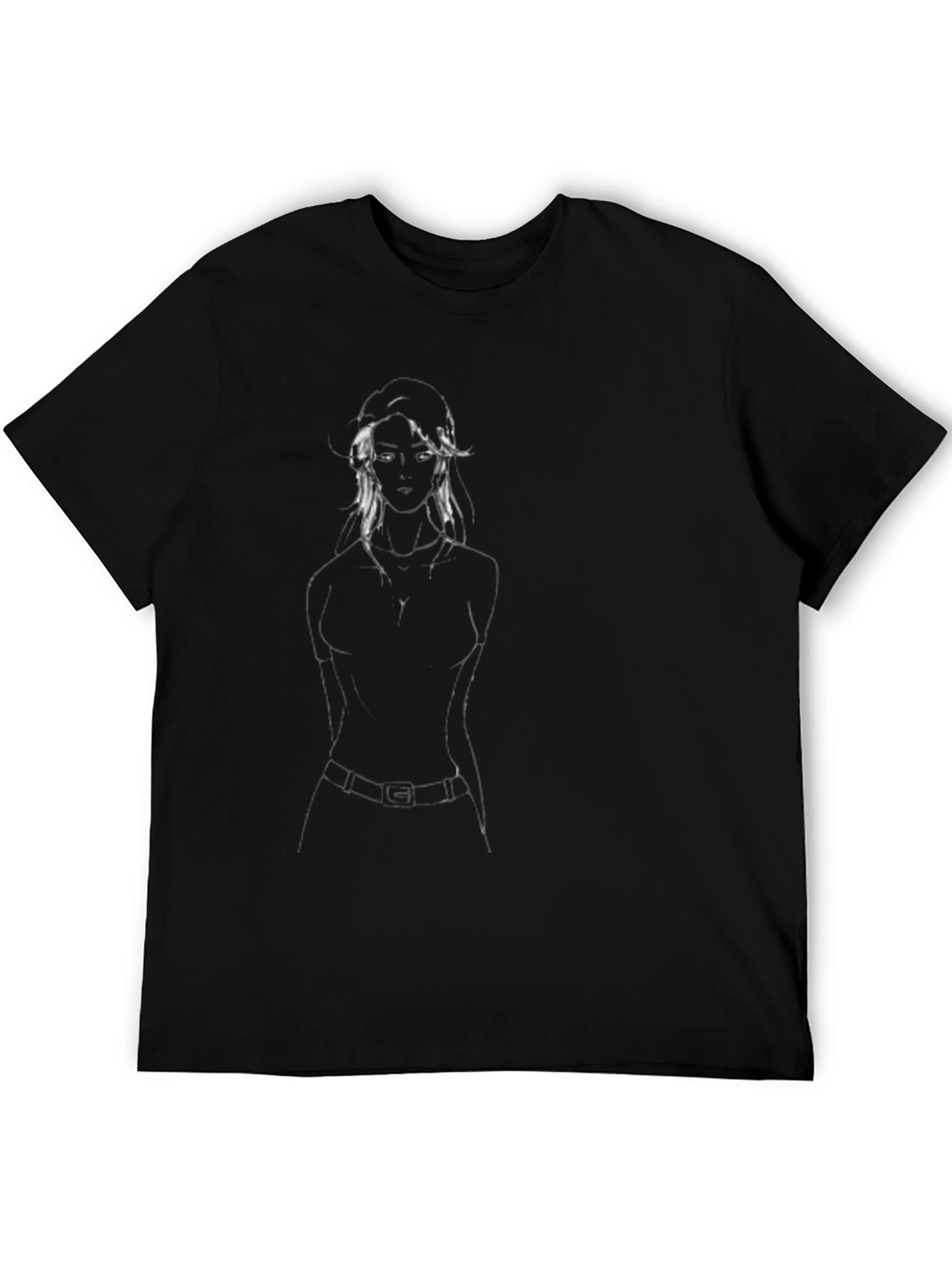 Abstract Silhouette Graphic T-Shirt - Black Cotton Blend
