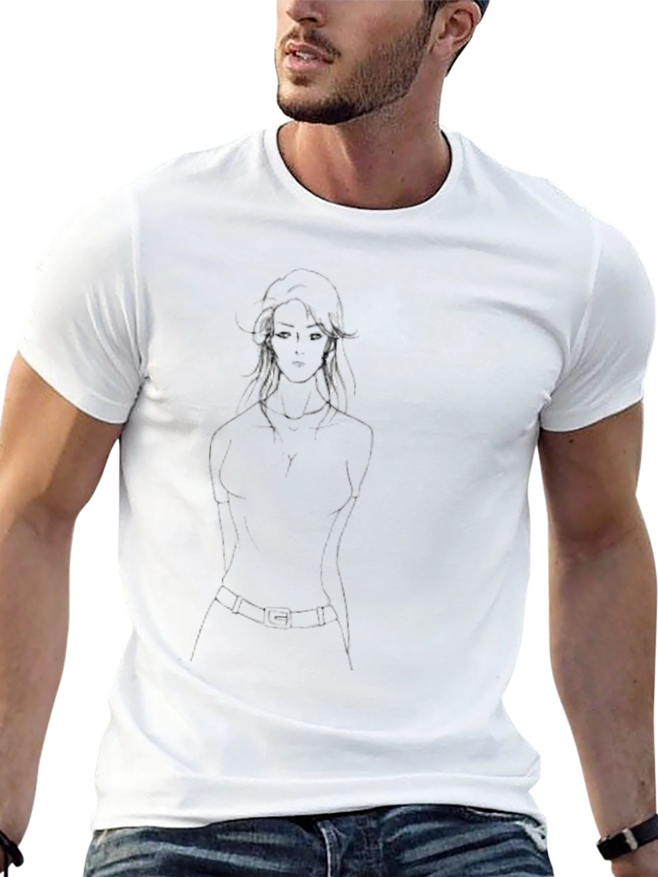 Abstract Silhouette Graphic T-Shirt - Black Cotton Blend