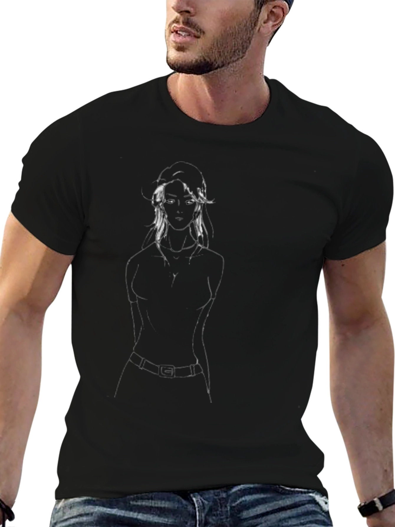 Abstract Silhouette Graphic T-Shirt - Black Cotton Blend
