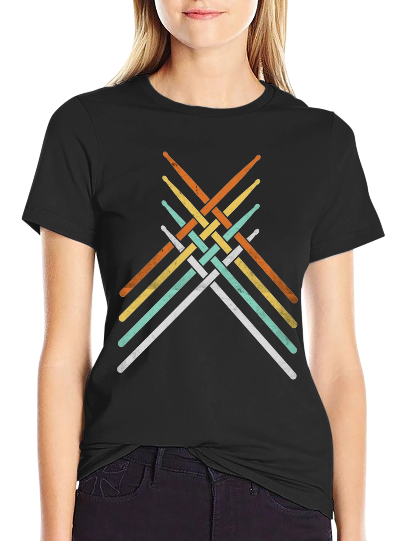 Retro Drumsticks Woven Graphic T-Shirt