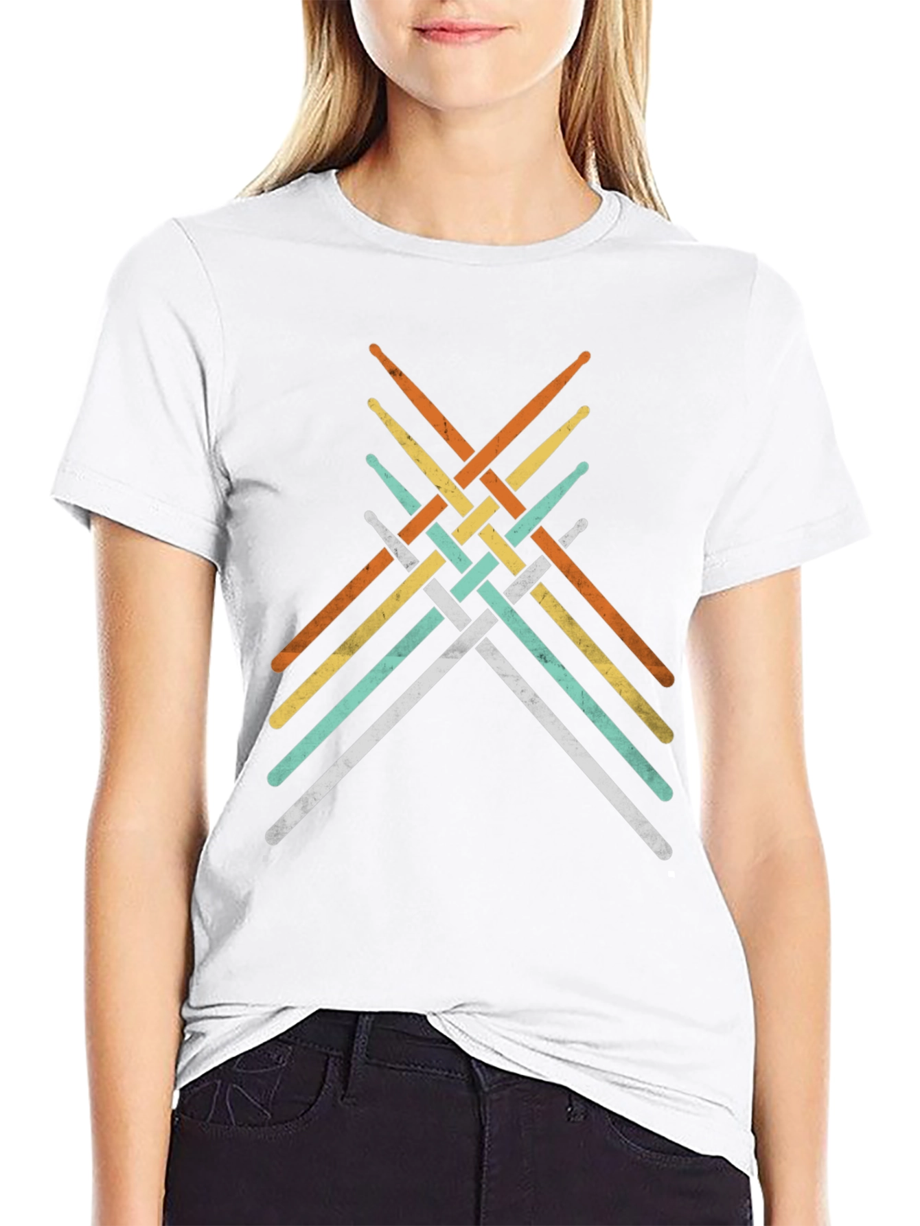 Retro Drumsticks Woven Graphic T-Shirt