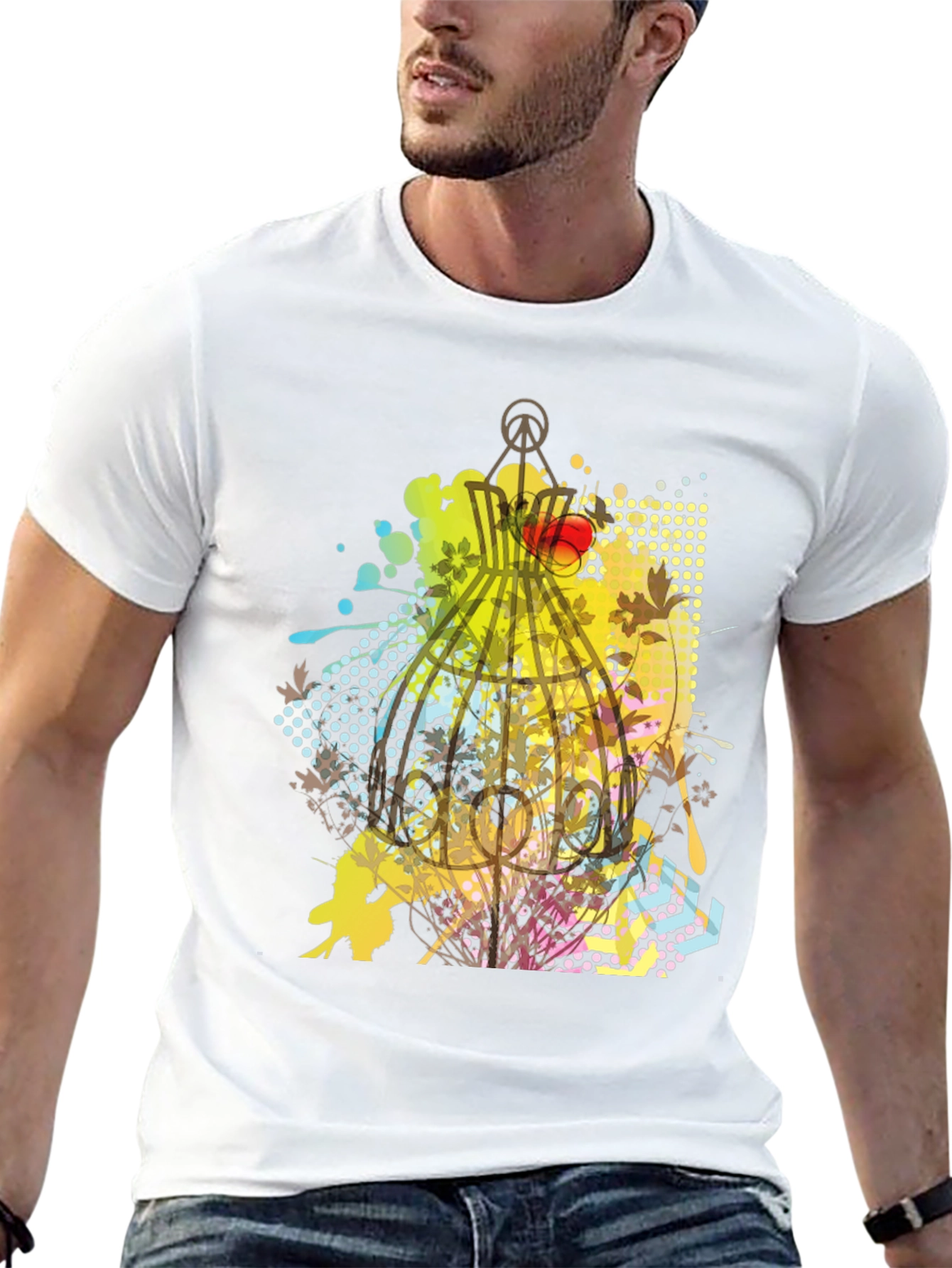 Graphic Birdcage T-Shirt - Artistic Design