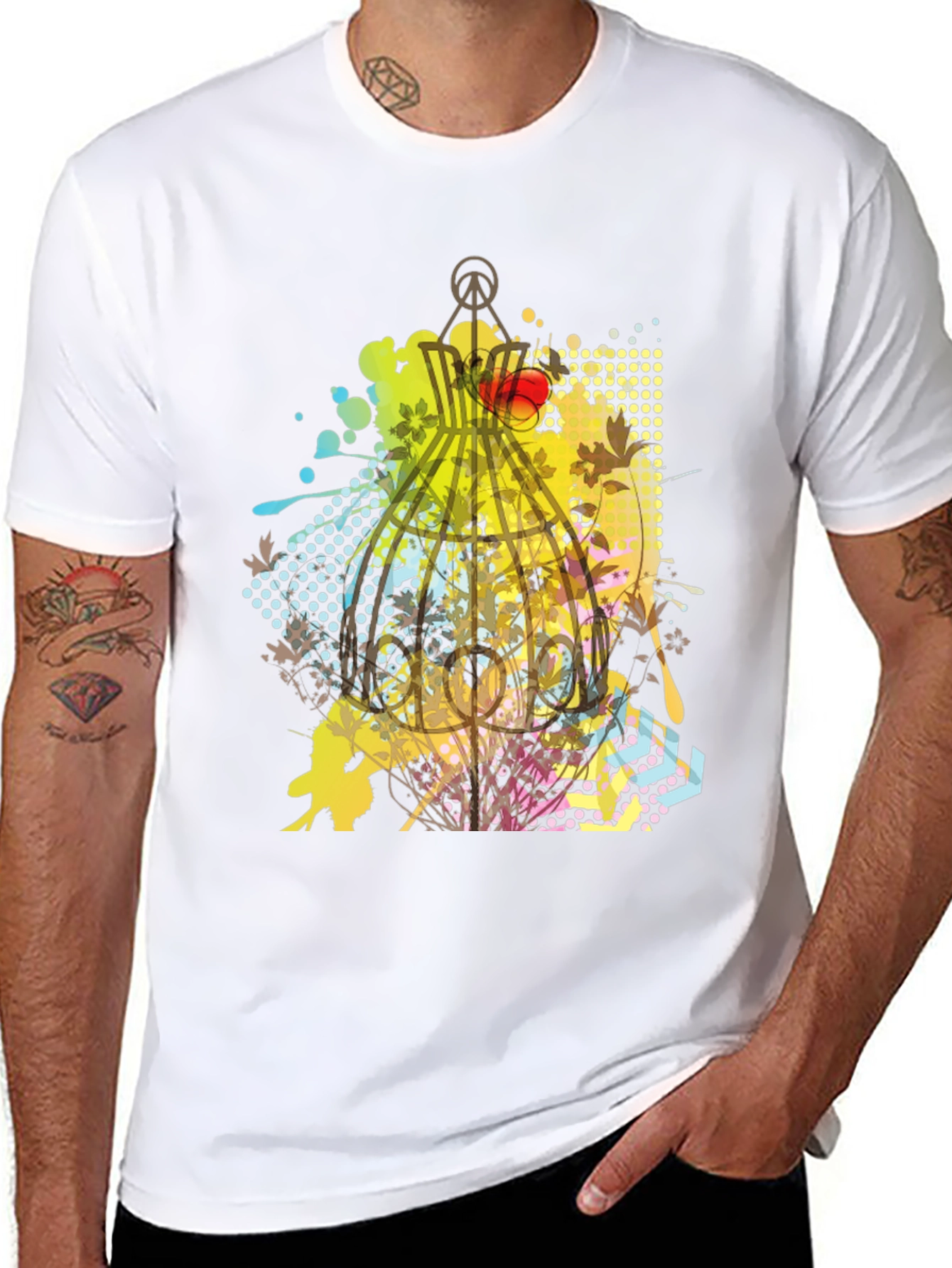 Graphic Birdcage T-Shirt - Artistic Design