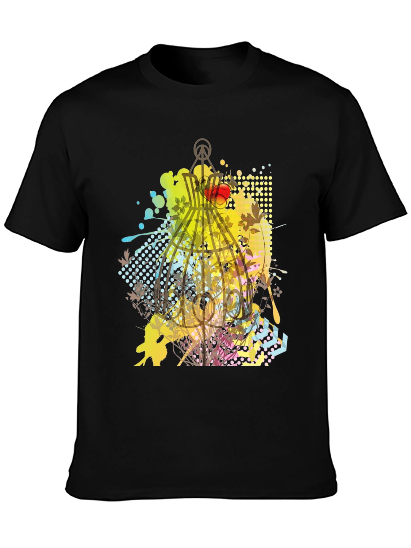 Graphic Birdcage T-Shirt - Artistic Design