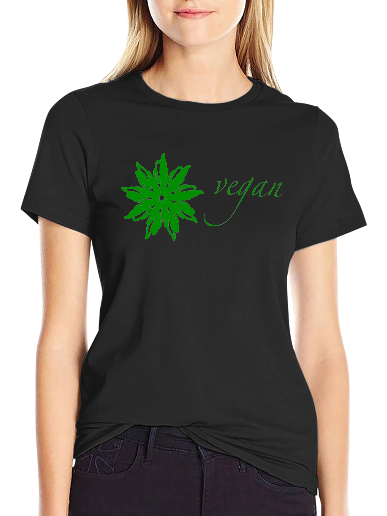 Vegan Flower Graphic Tee - Black Cotton T-Shirt