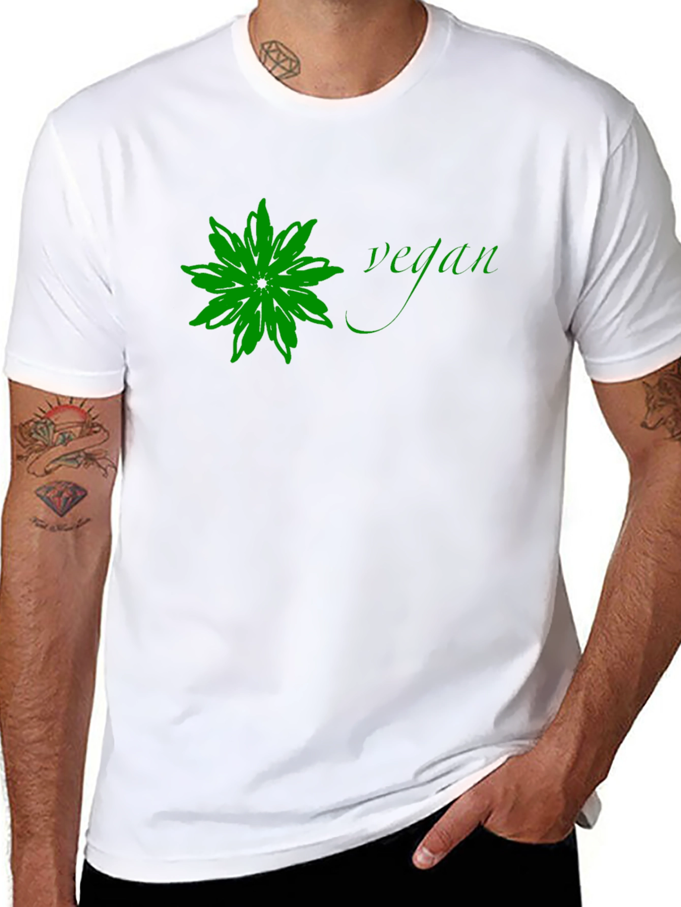 Vegan Flower Graphic Tee - Black Cotton T-Shirt