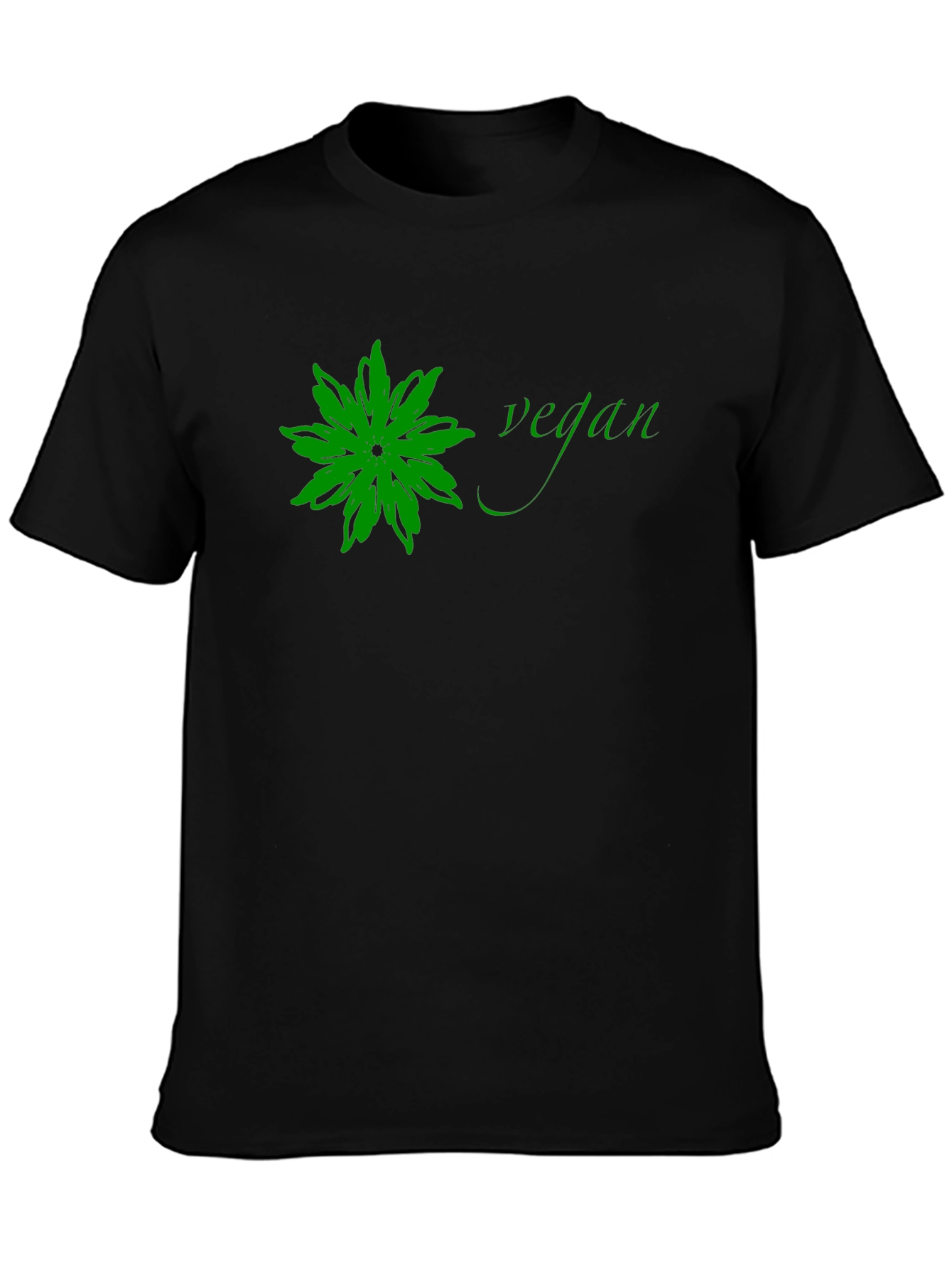 Vegan Flower Graphic Tee - Black Cotton T-Shirt