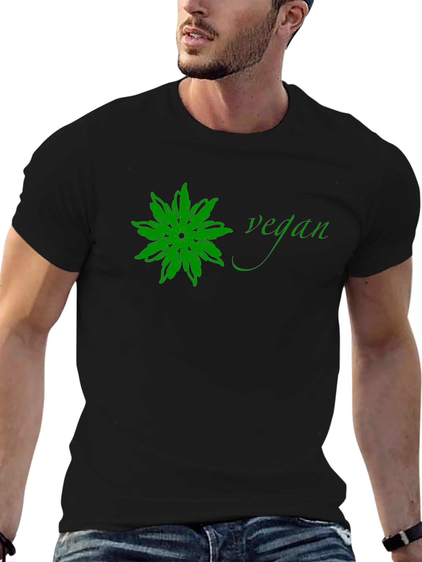 Vegan Flower Graphic Tee - Black Cotton T-Shirt