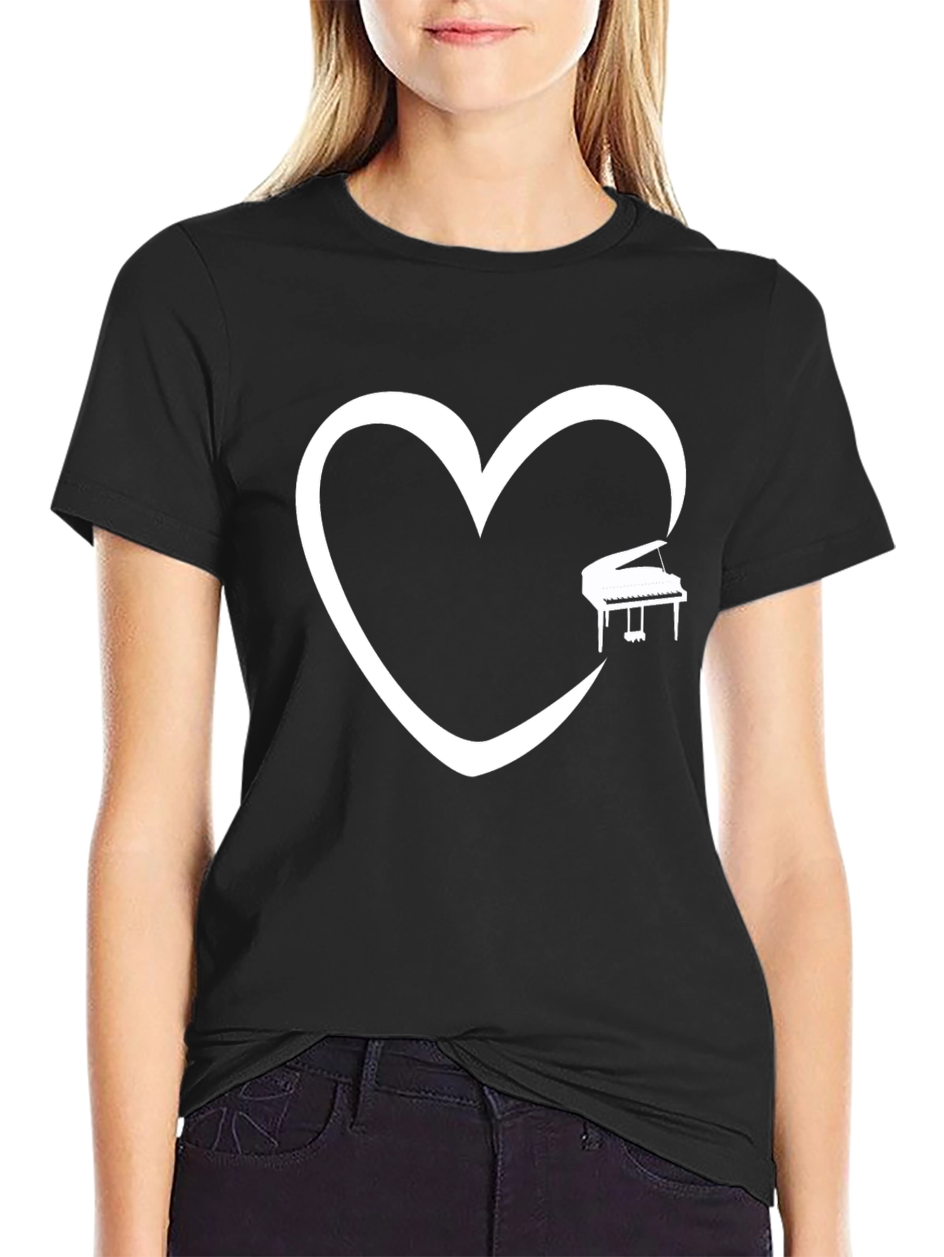 Piano Heart Black T-Shirt