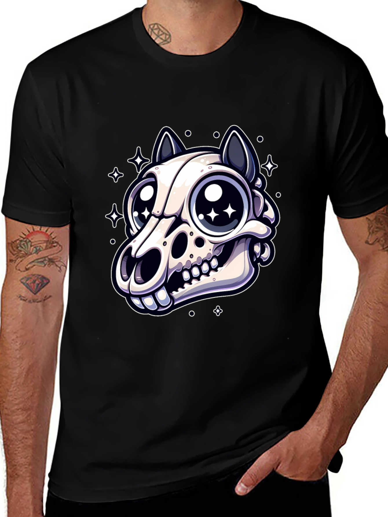 Skull Cat Graphic Tee - Cute & Edgy Style