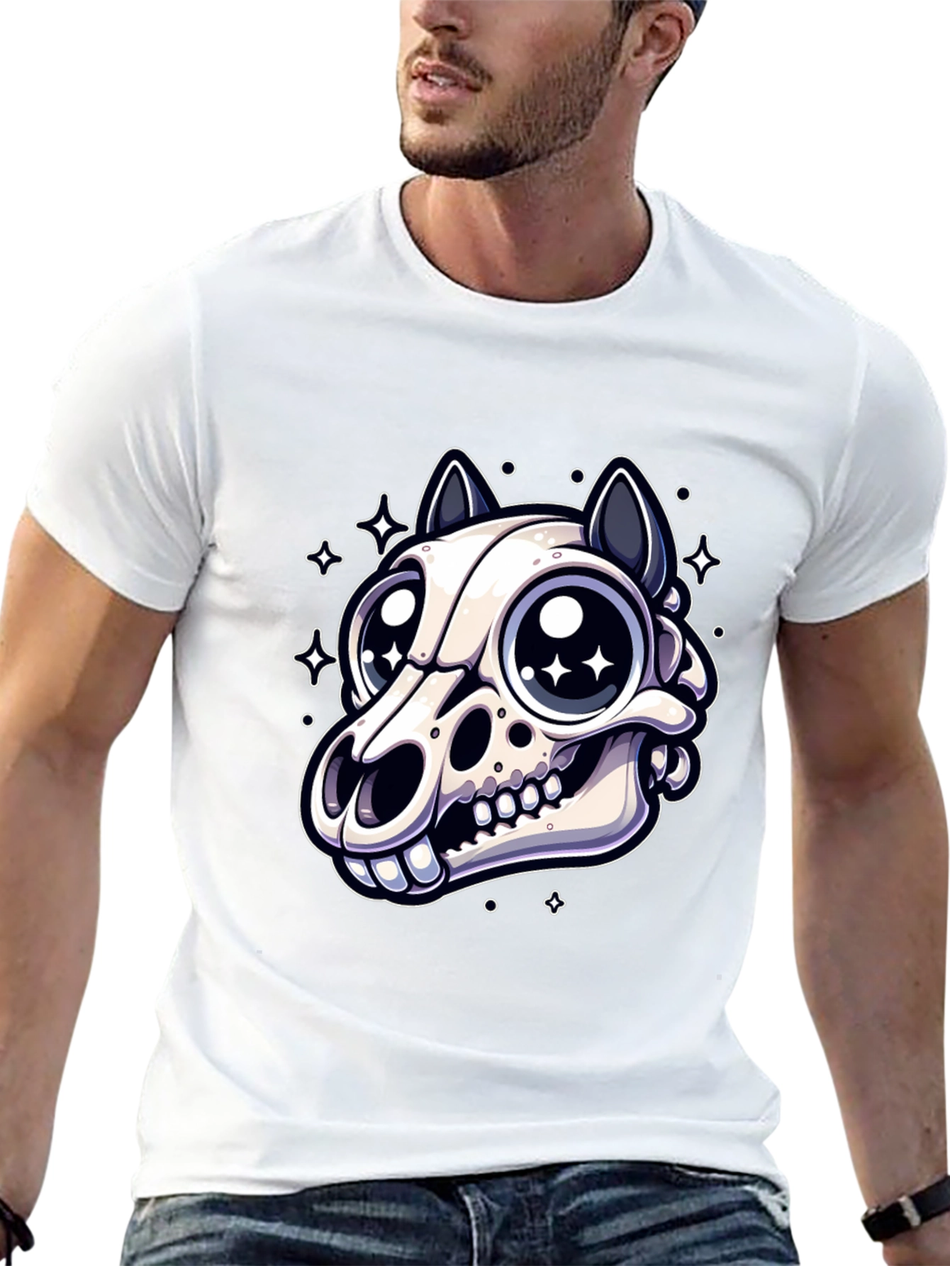 Skull Cat Graphic Tee - Cute & Edgy Style