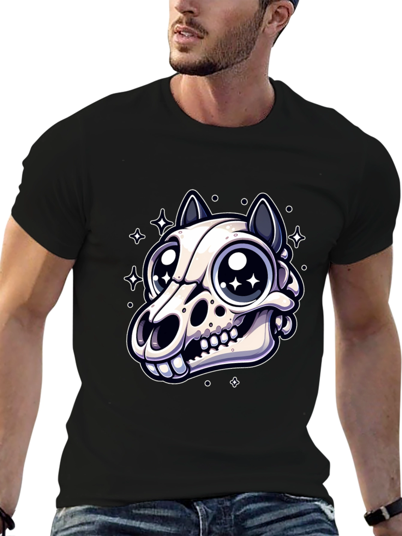 Skull Cat Graphic Tee - Cute & Edgy Style