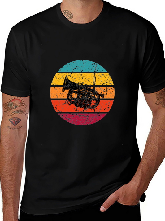 Retro Trumpet Graphic Tee - Vintage Style Black T-Shirt
