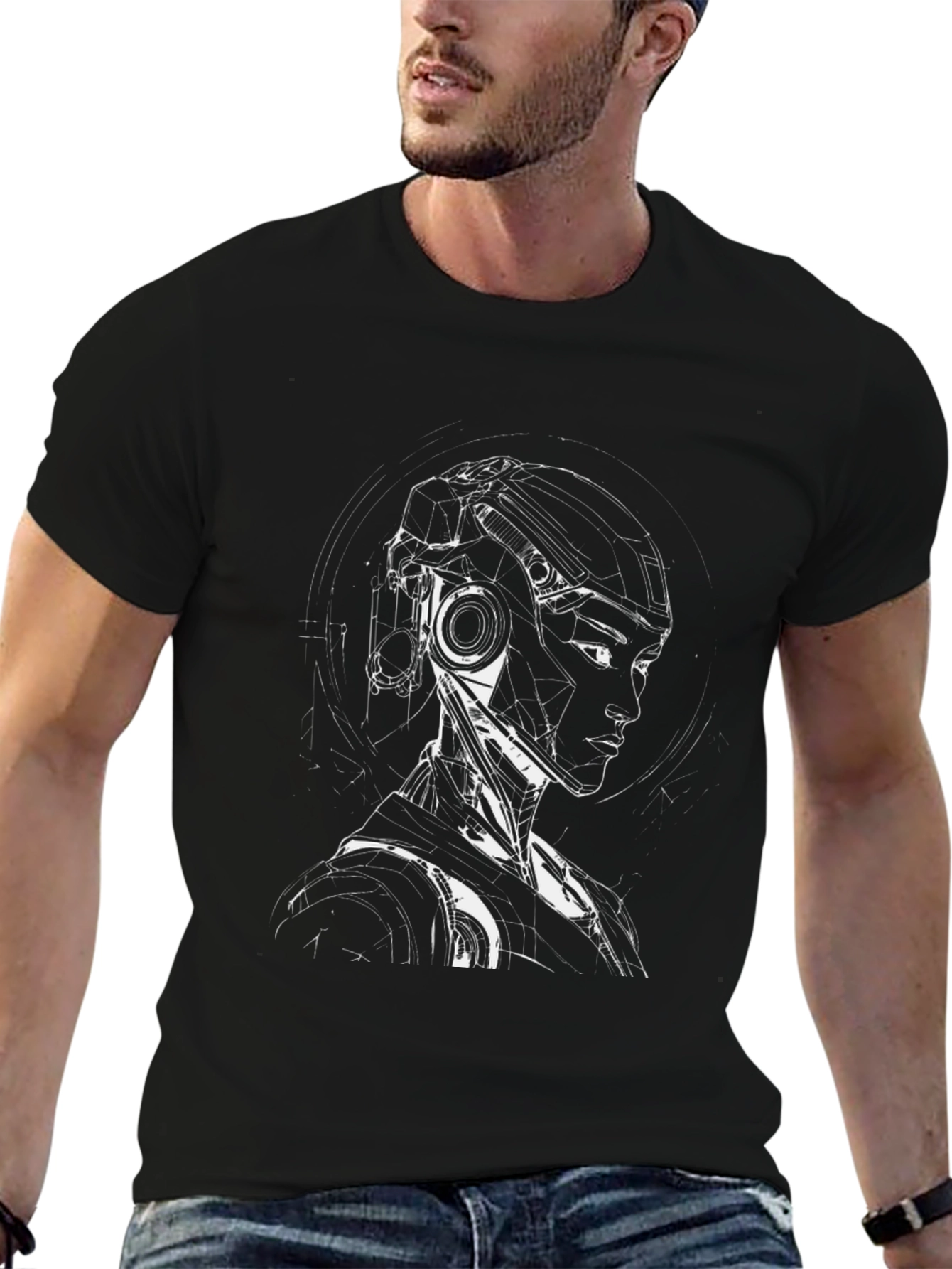 Cyberpunk Robot Graphic T-Shirt - Black