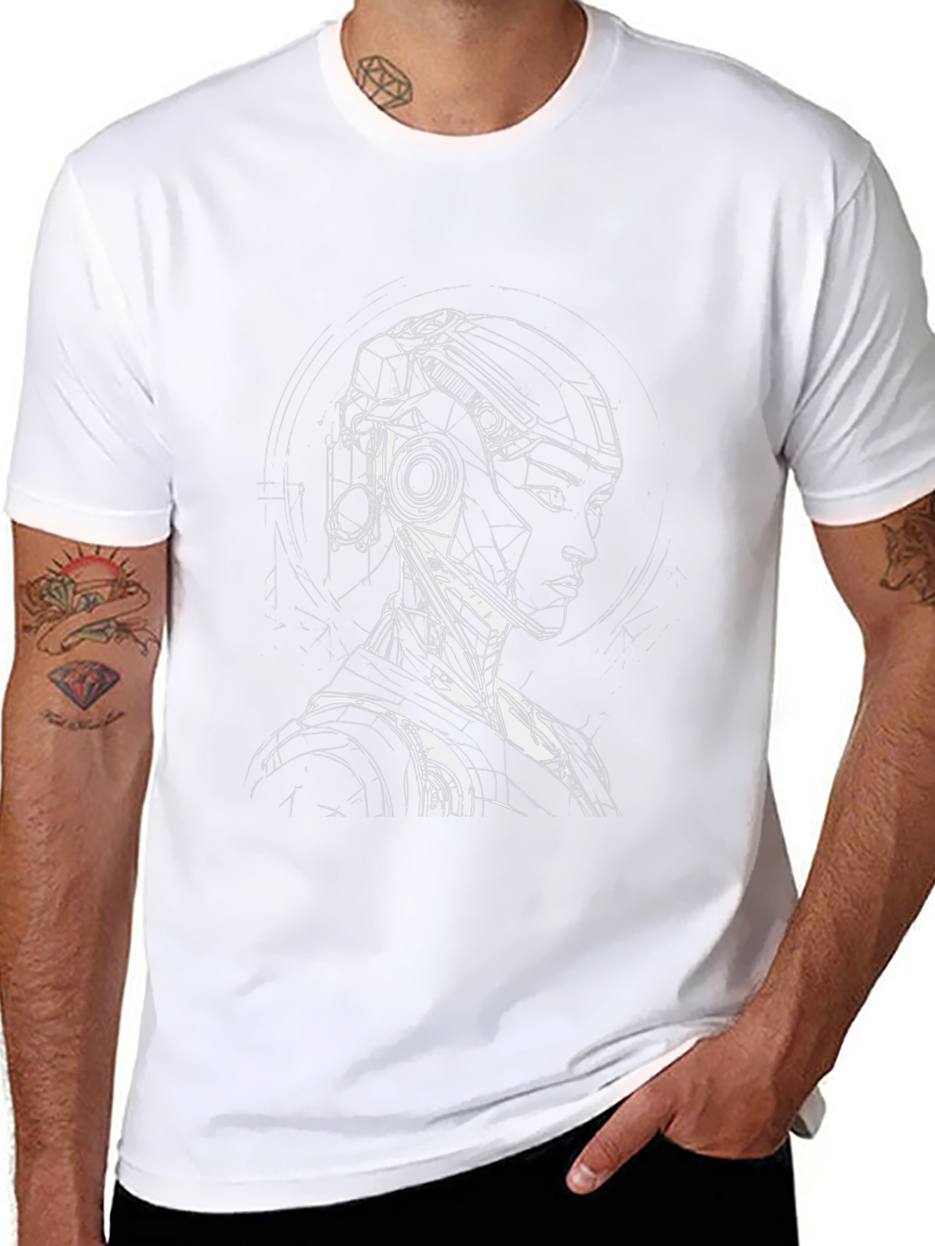 Cyberpunk Robot Graphic T-Shirt - Black