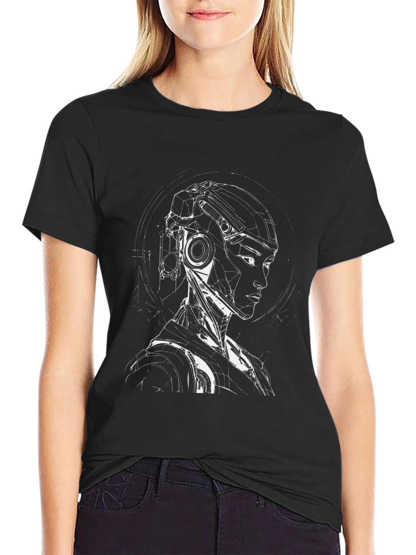 Cyberpunk Robot Graphic T-Shirt - Black