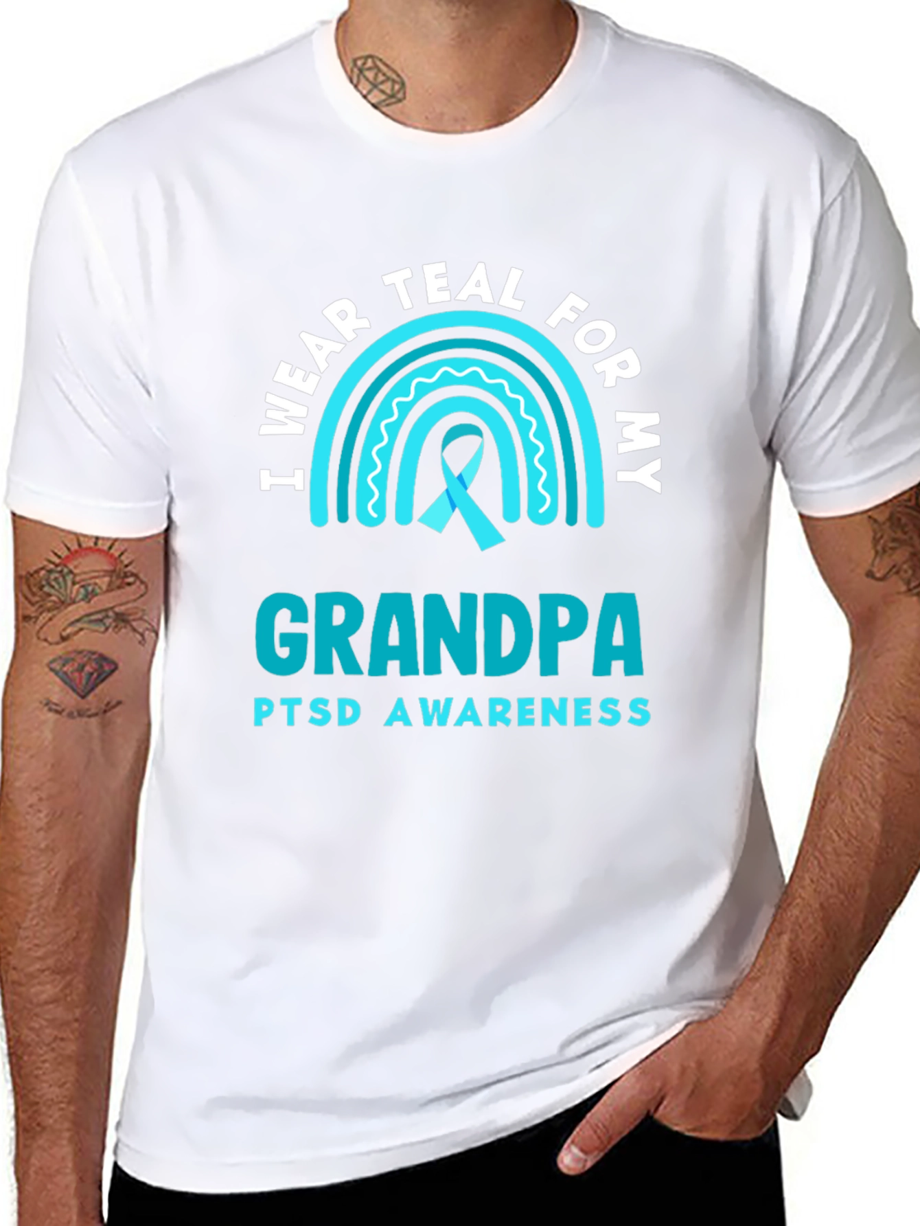 Teal Grandpa PTSD Awareness T-Shirt