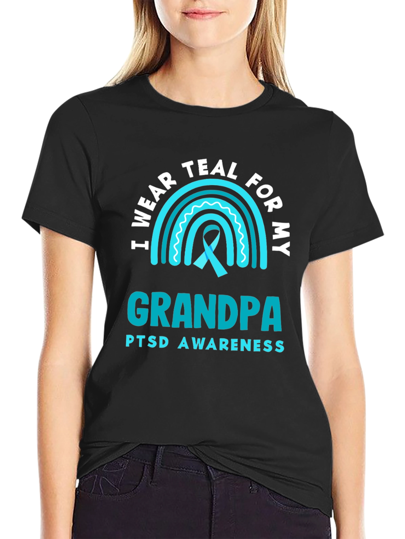 Teal Grandpa PTSD Awareness T-Shirt