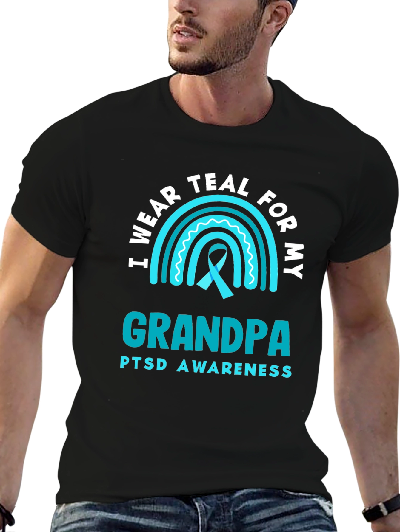 Teal Grandpa PTSD Awareness T-Shirt