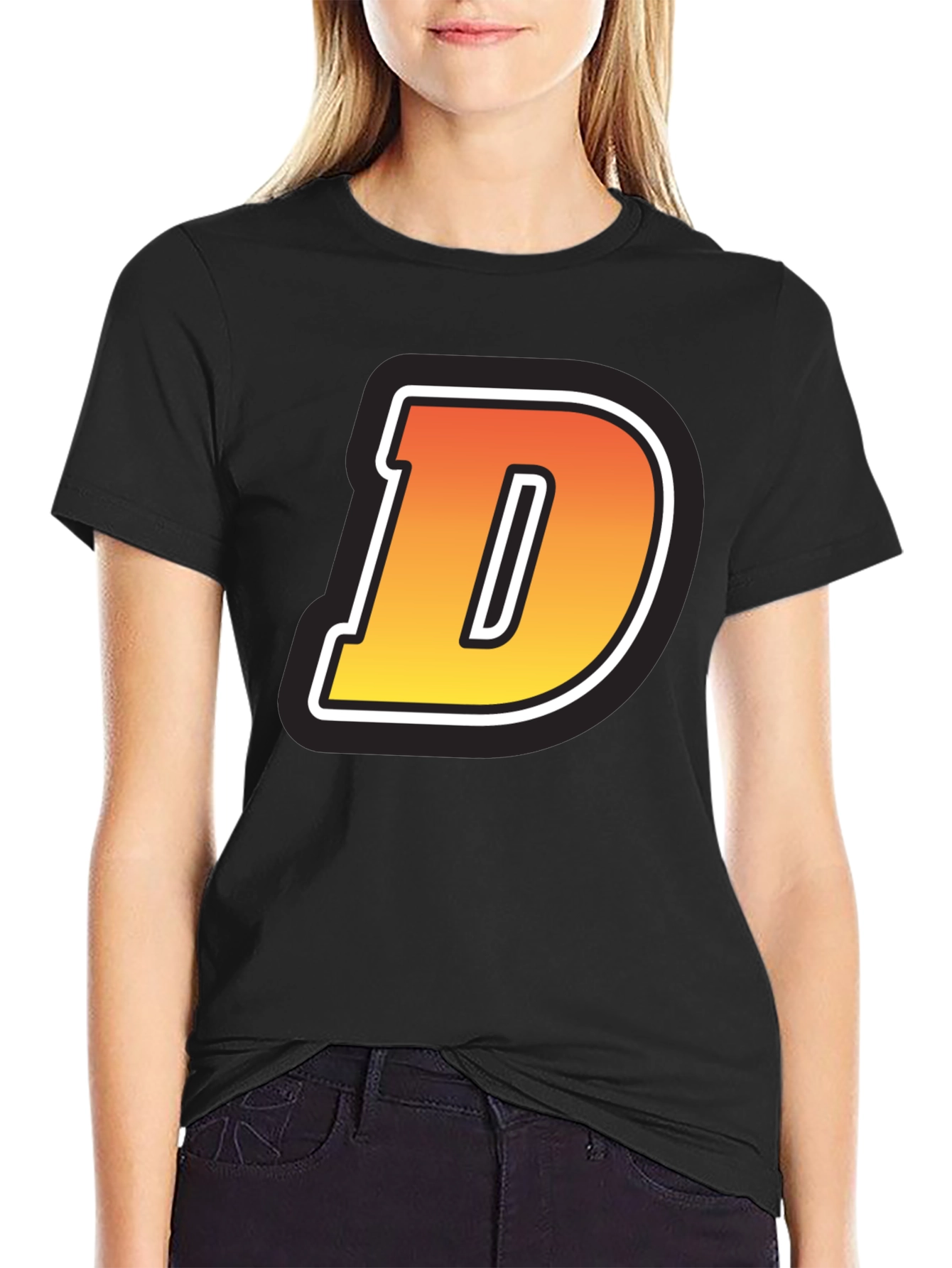 Bold Letter D Graphic Tee - Casual Style