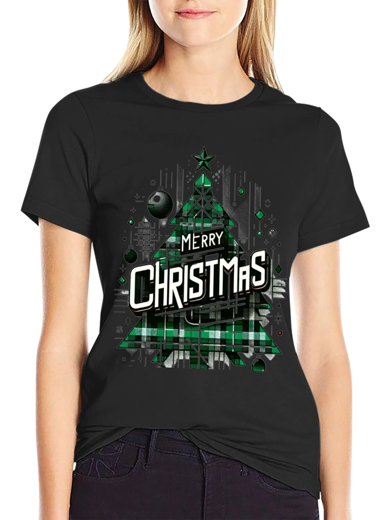 Merry Christmas Plaid Tree Graphic Tee